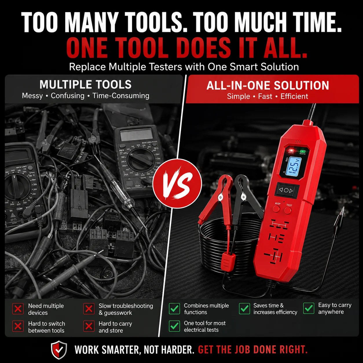 Comparison between multiple electrical testers and one all-in-one automotive diagnostic tool