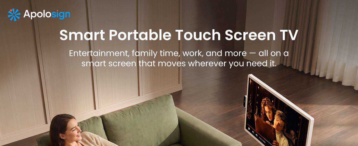 ApoloSign 32 inch 4K portable smart TV with touchscreen and rolling stand
