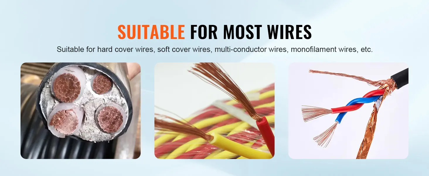 suitable for most wires with VEVOR wire stripping machine, supporting various wire types.