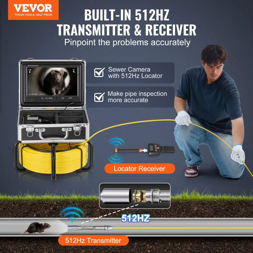 VEVOR 165FT HD Sewer Inspection Camera with 512Hz Locator & 9" Monitor