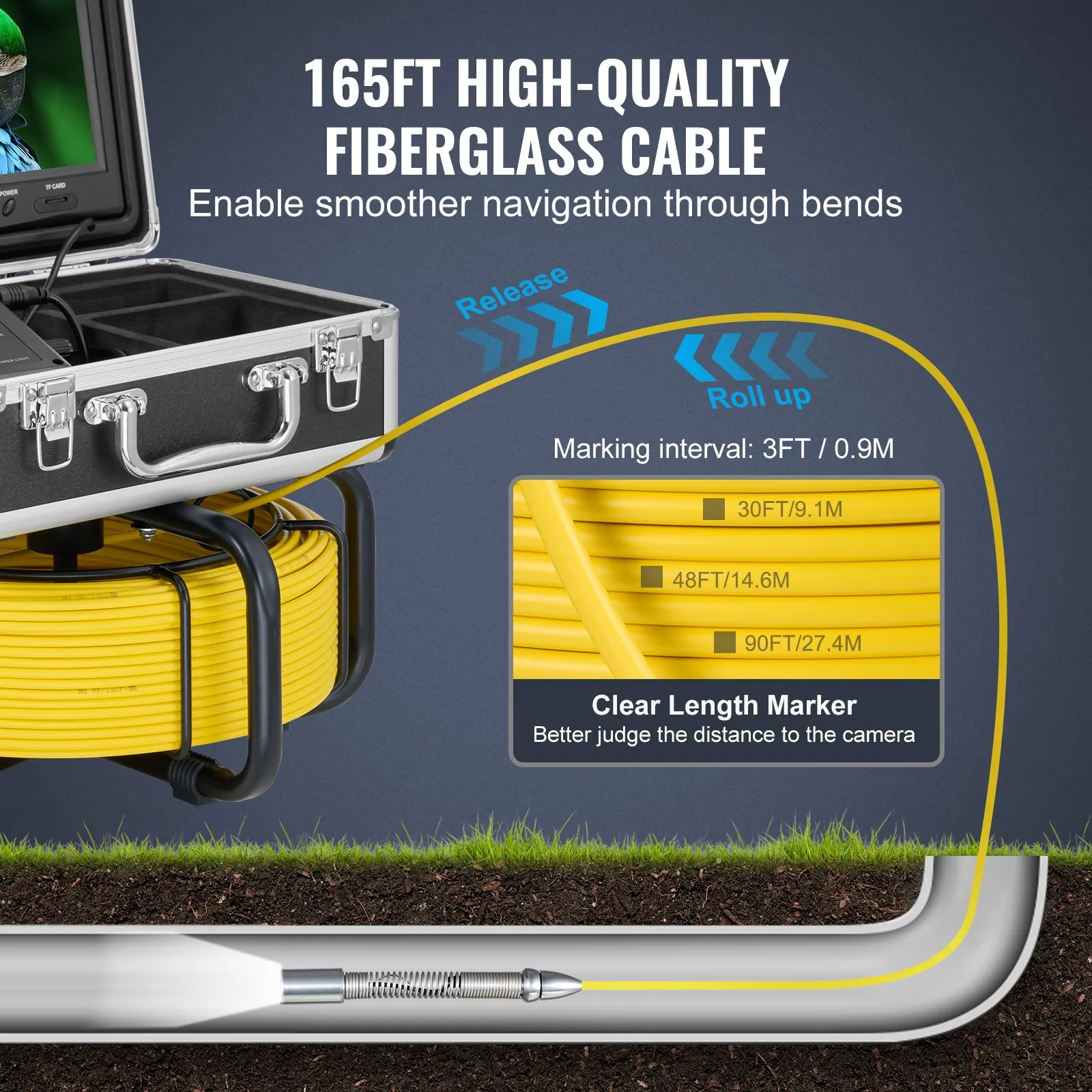 VEVOR 165FT HD Sewer Inspection Camera with 512Hz Locator & 9" Monitor