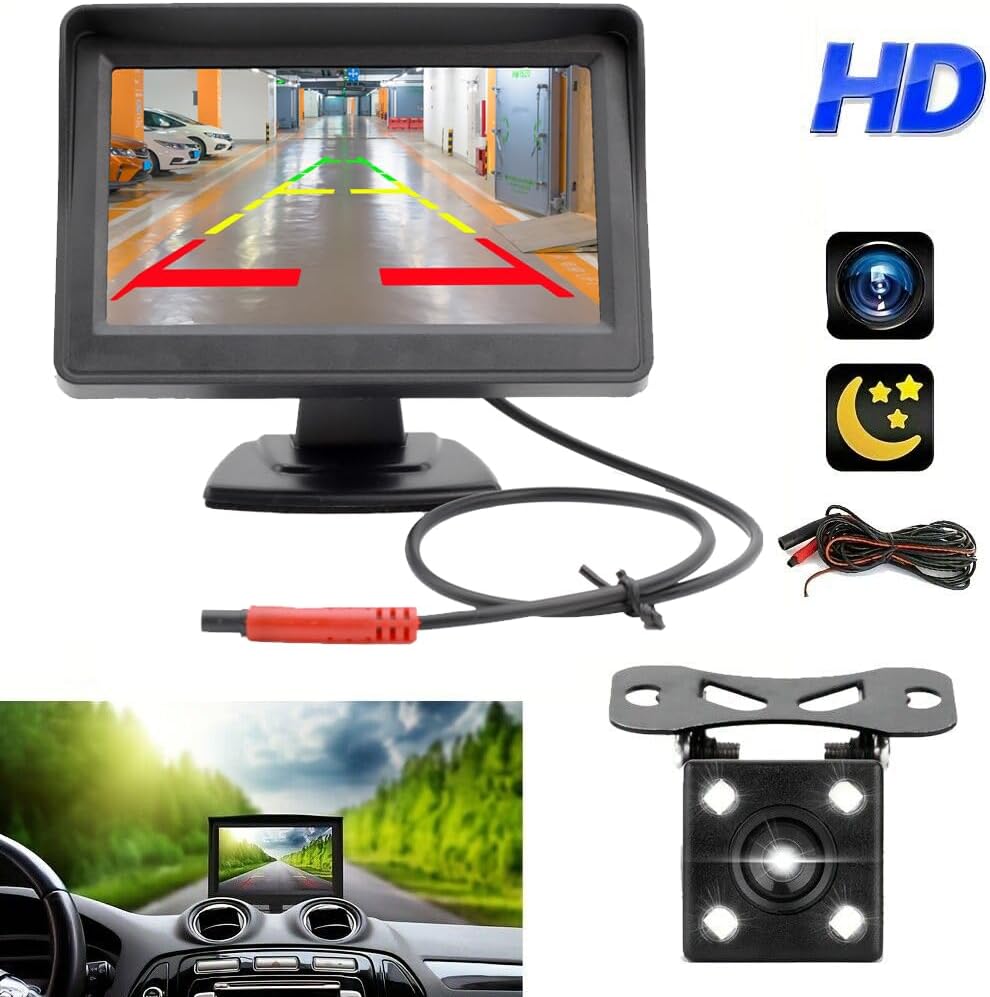 4.3 Inch TFT LCD Car Monitor Vehicle Rear View Reverse Backup Car LED Camera Video Parking System for Cars,Trucks,Pickups,Suvs, Easy Install