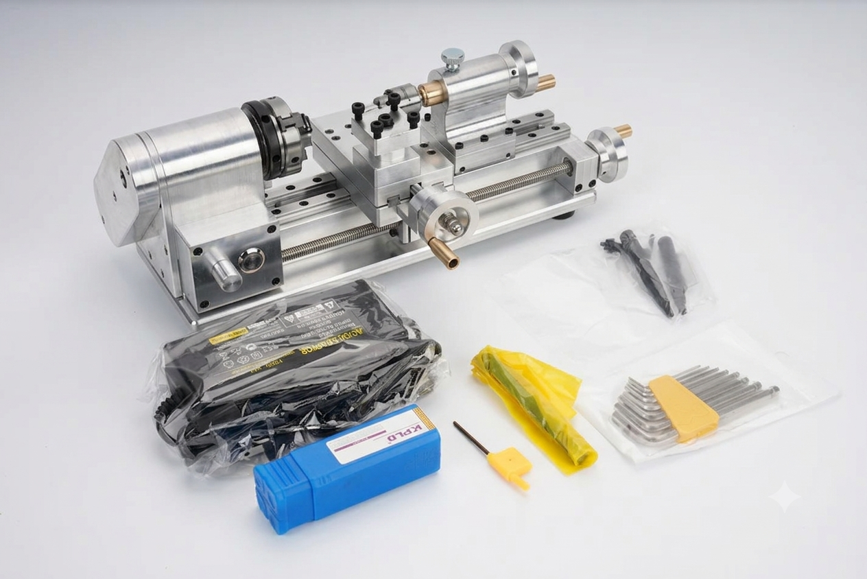 Mini Metal Lathe 80W — Micro Benchtop Lathe for DIY Metalworking