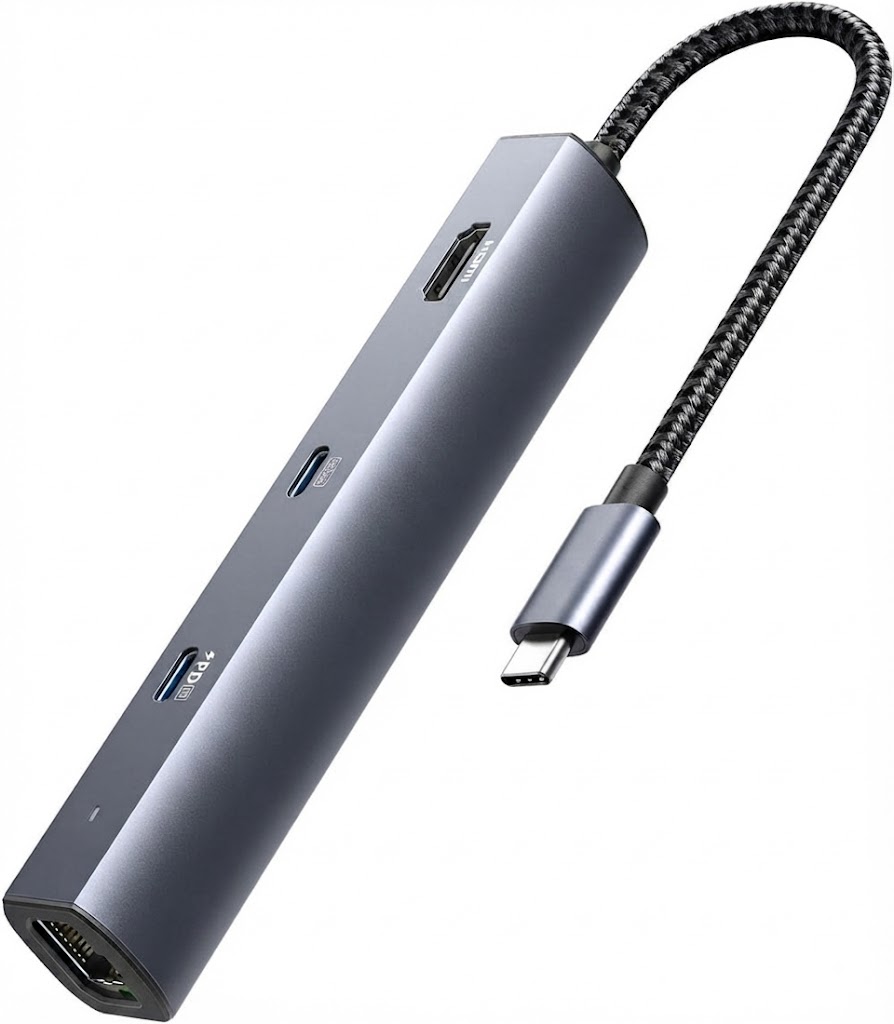  USB-C Hub with Ethernet, 6-in-1 Multiport USB C to Ethernet Adapter 