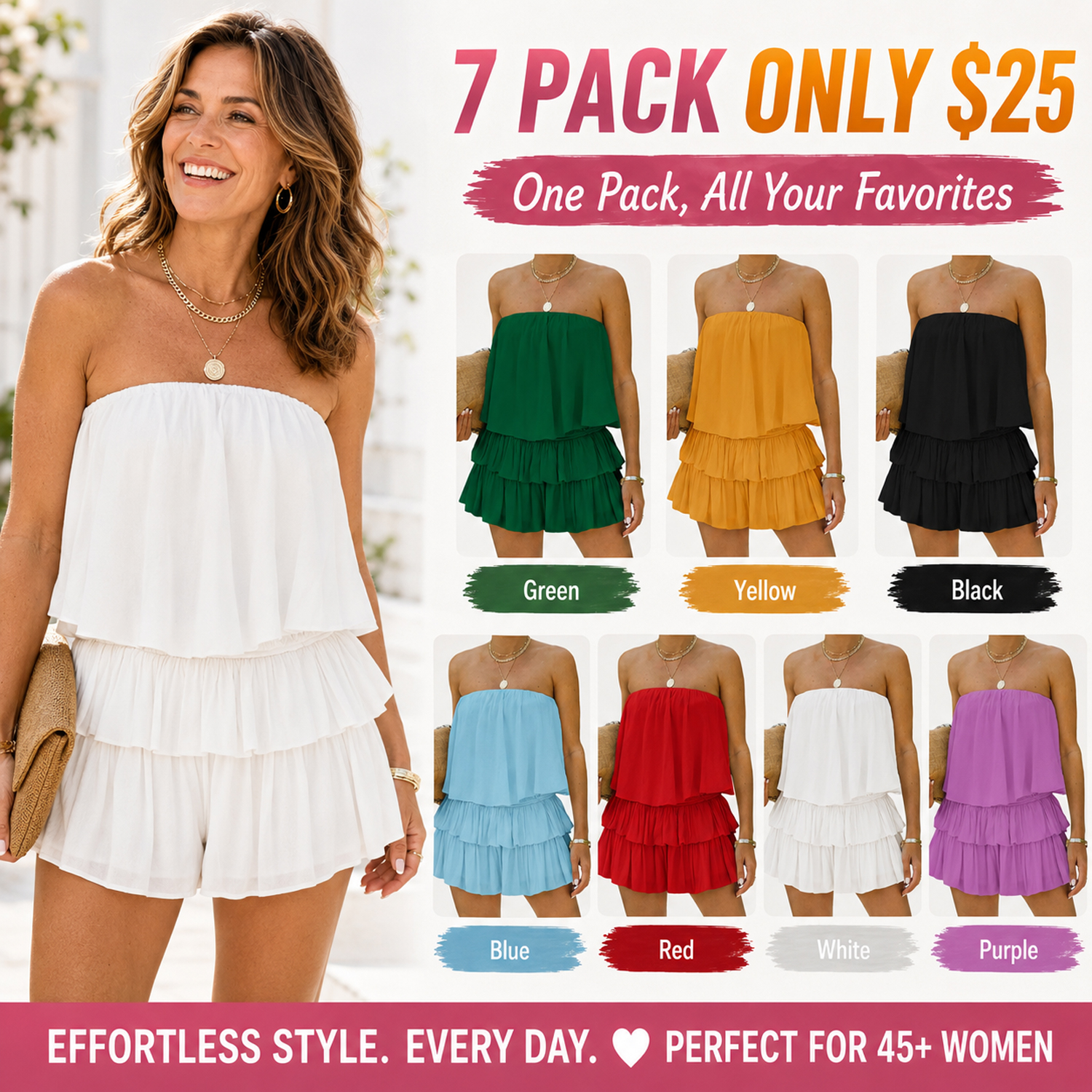 ⚡CLEARANCE SALE⚡- Women's Off The Shoulder Romper Flowy Strapless Smocked Jumpsuit Playsuits Dress