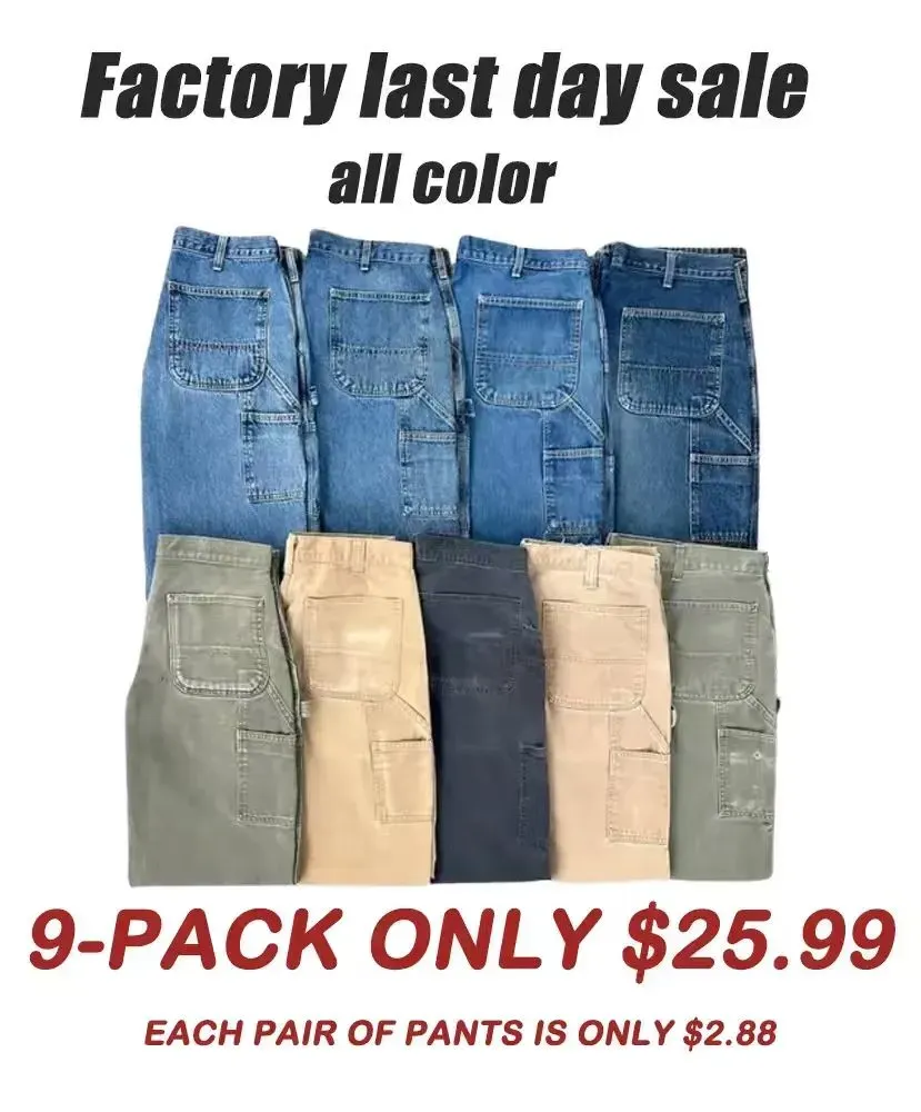 Men's Loose Fit Washed Duck Utility Work Pant 9-PACK with 7 Pockets