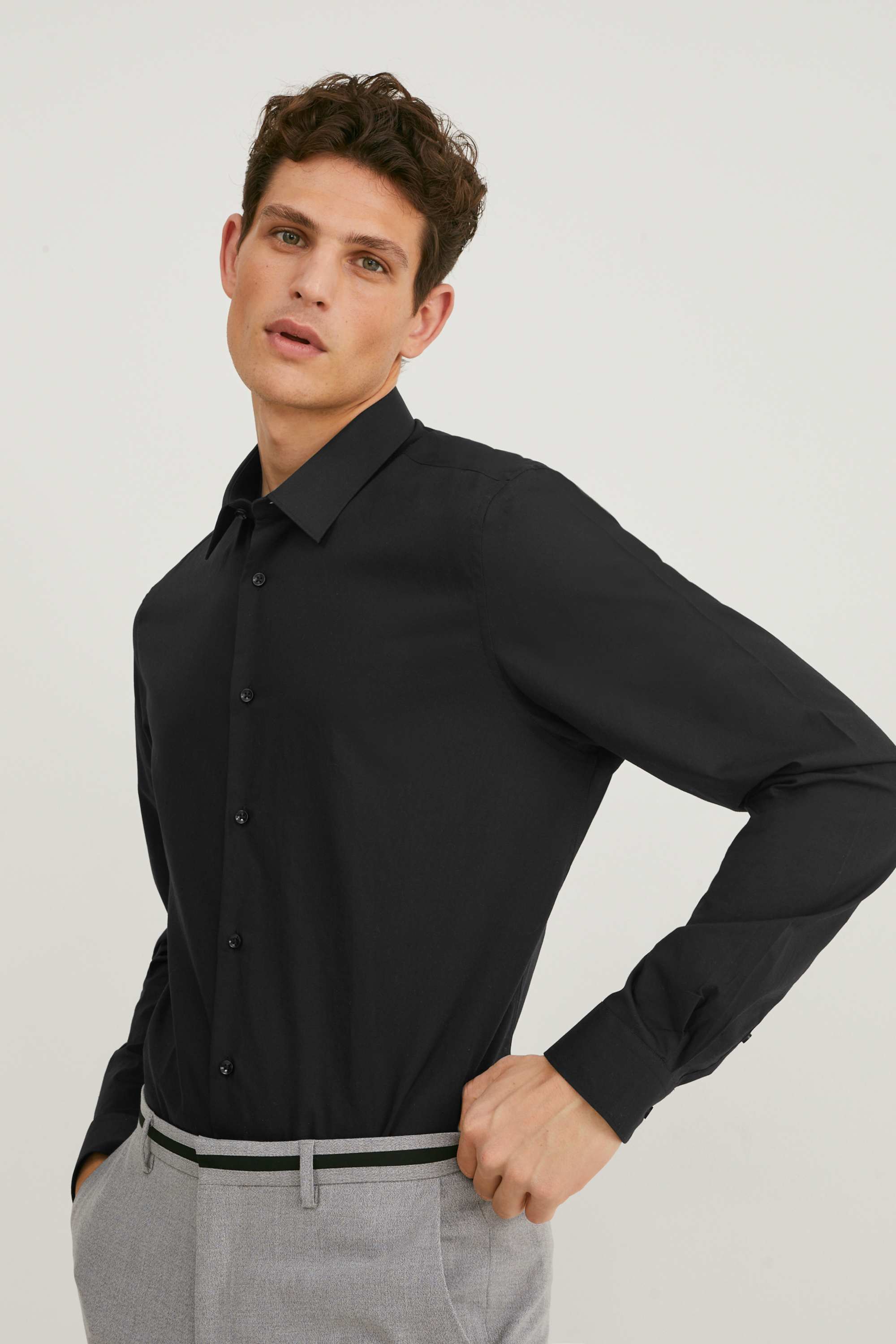Business shirt - slim fit - extra-long sleeves - easy-iron black