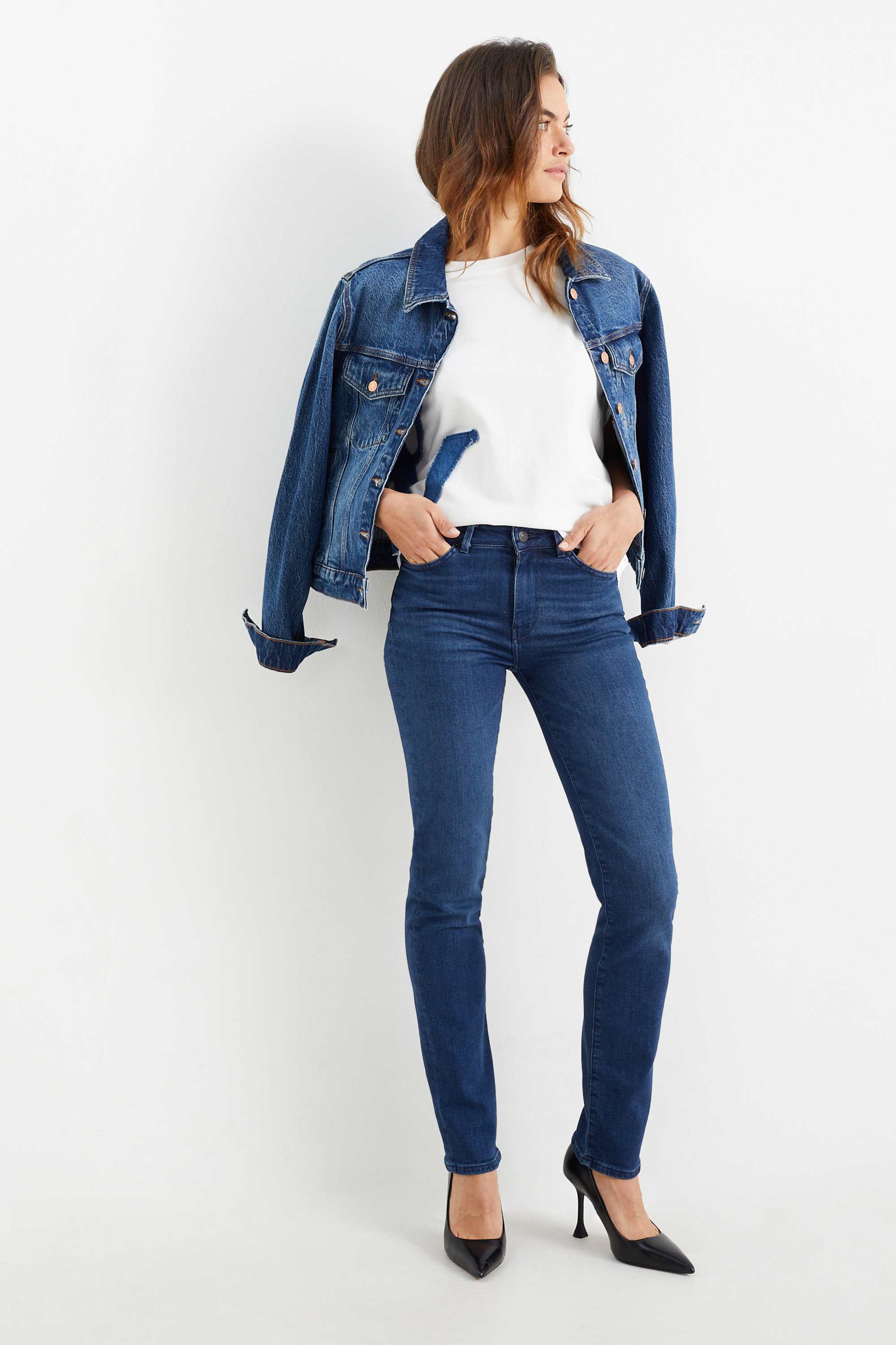 Premium Denim by C&A - straight jeans - mid waist- LYCRA® denim-dark blue