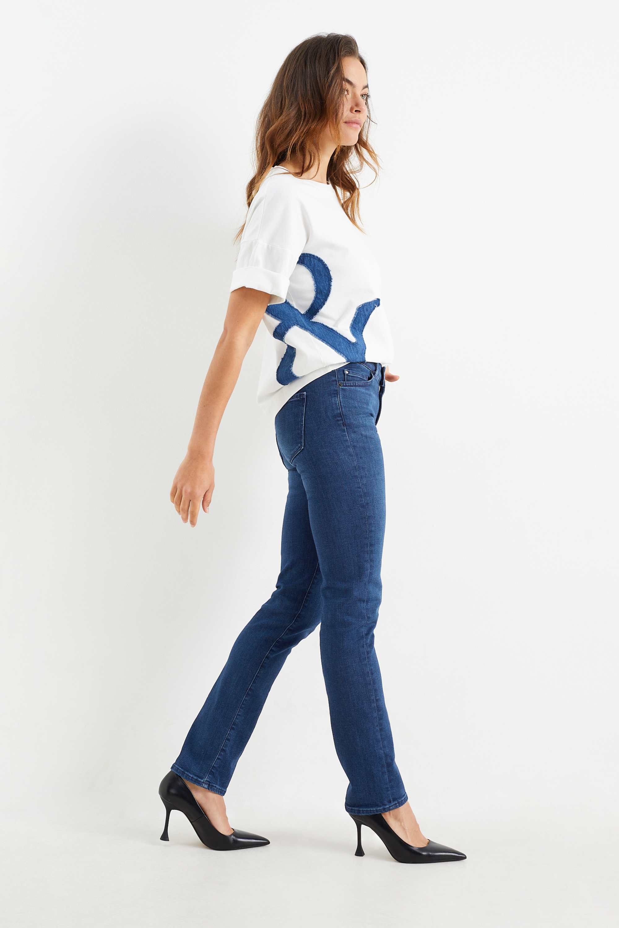 Premium Denim by C&A - straight jeans - mid waist- LYCRA® denim-dark blue
