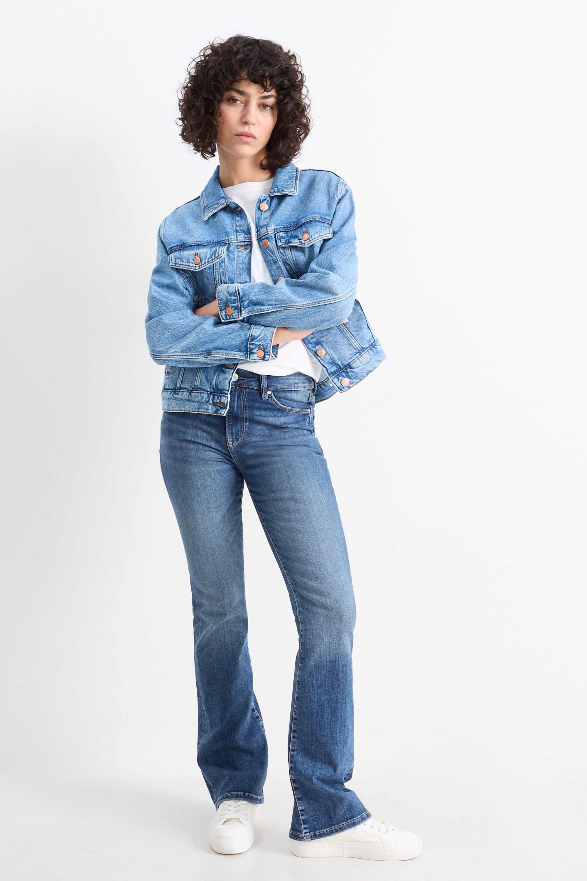 Bootcut jeans - mid-rise waist - LYCRA® blue denim