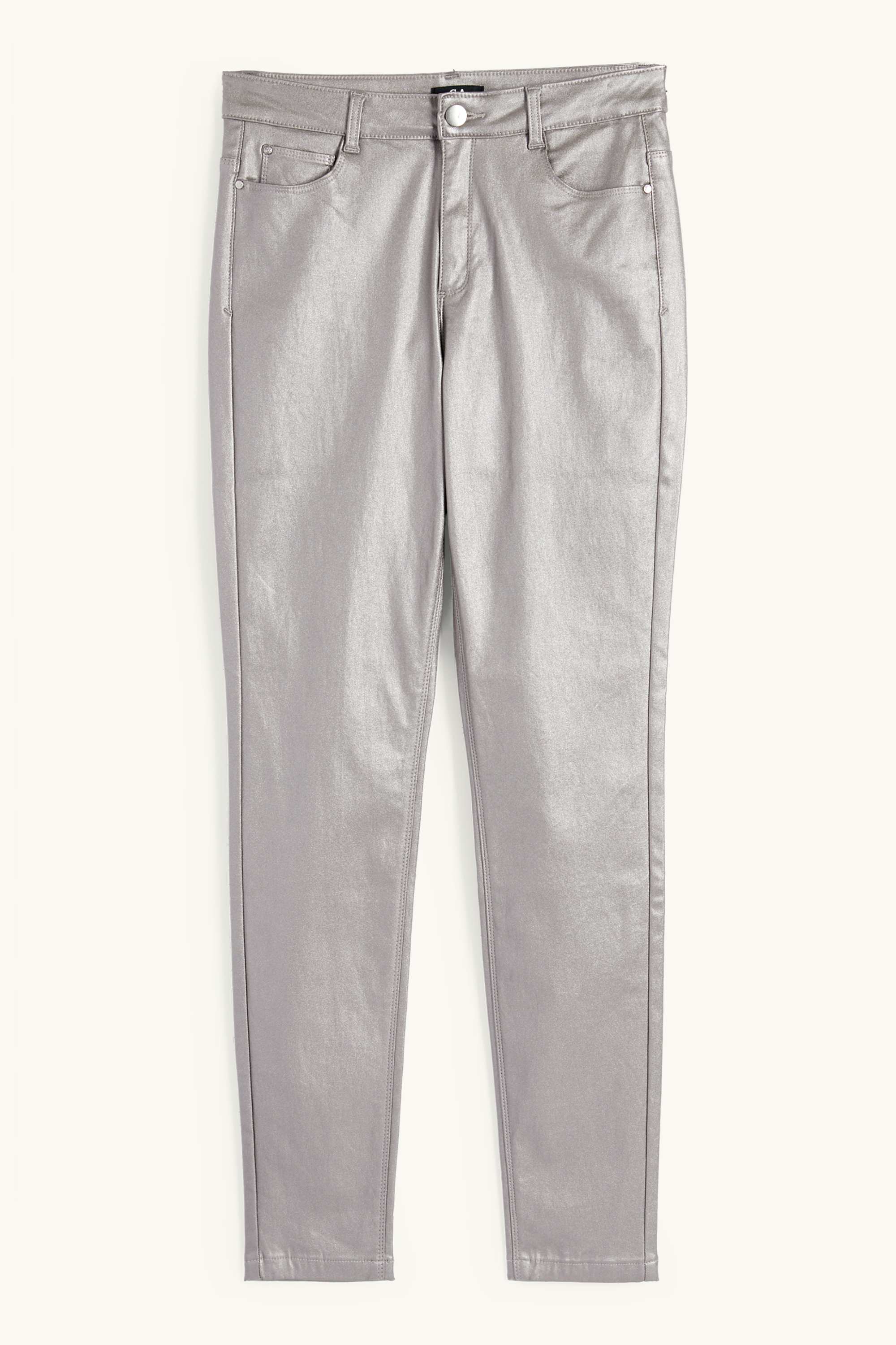 Trousers - high waist - skinny fit - shiny silver