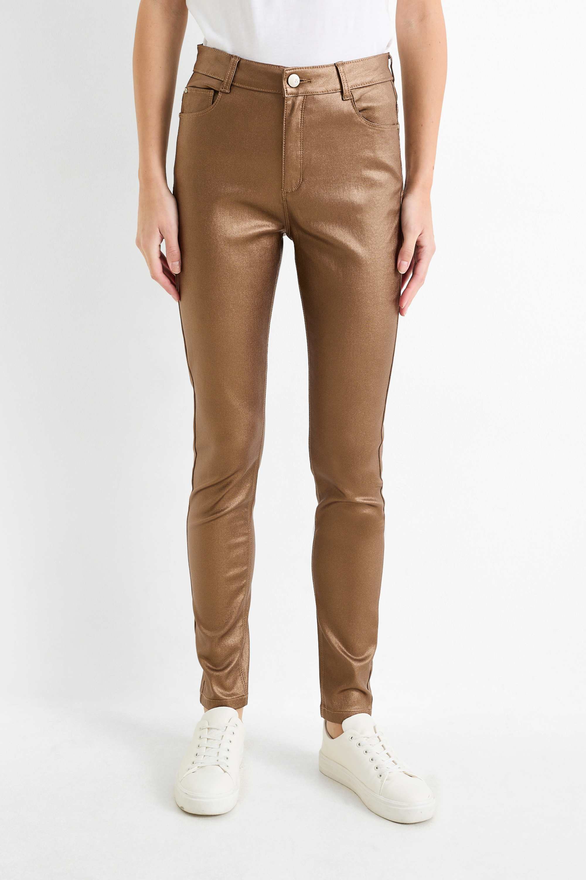 Trousers - high waist - skinny fit - shiny gold
