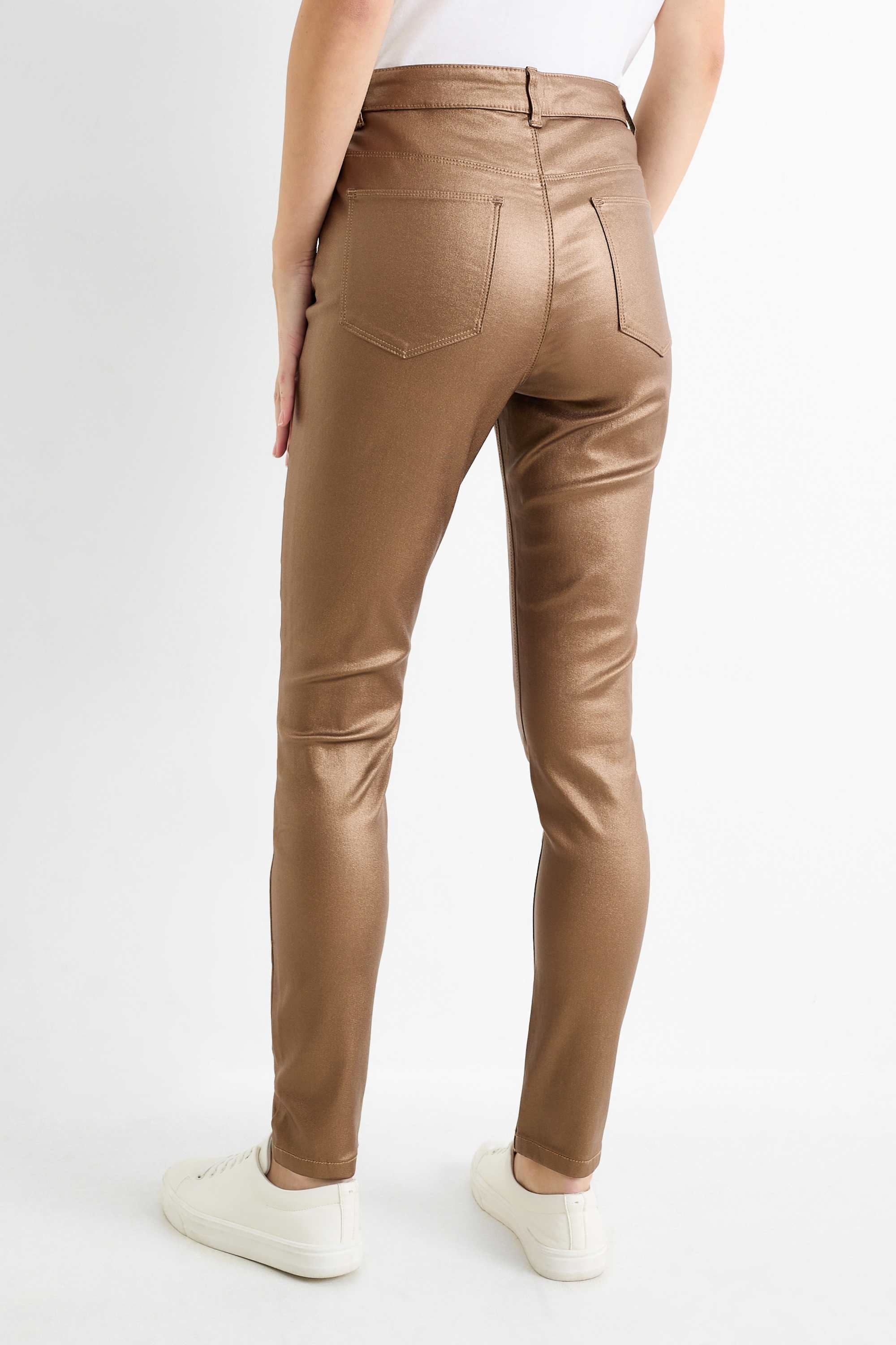 Trousers - high waist - skinny fit - shiny gold