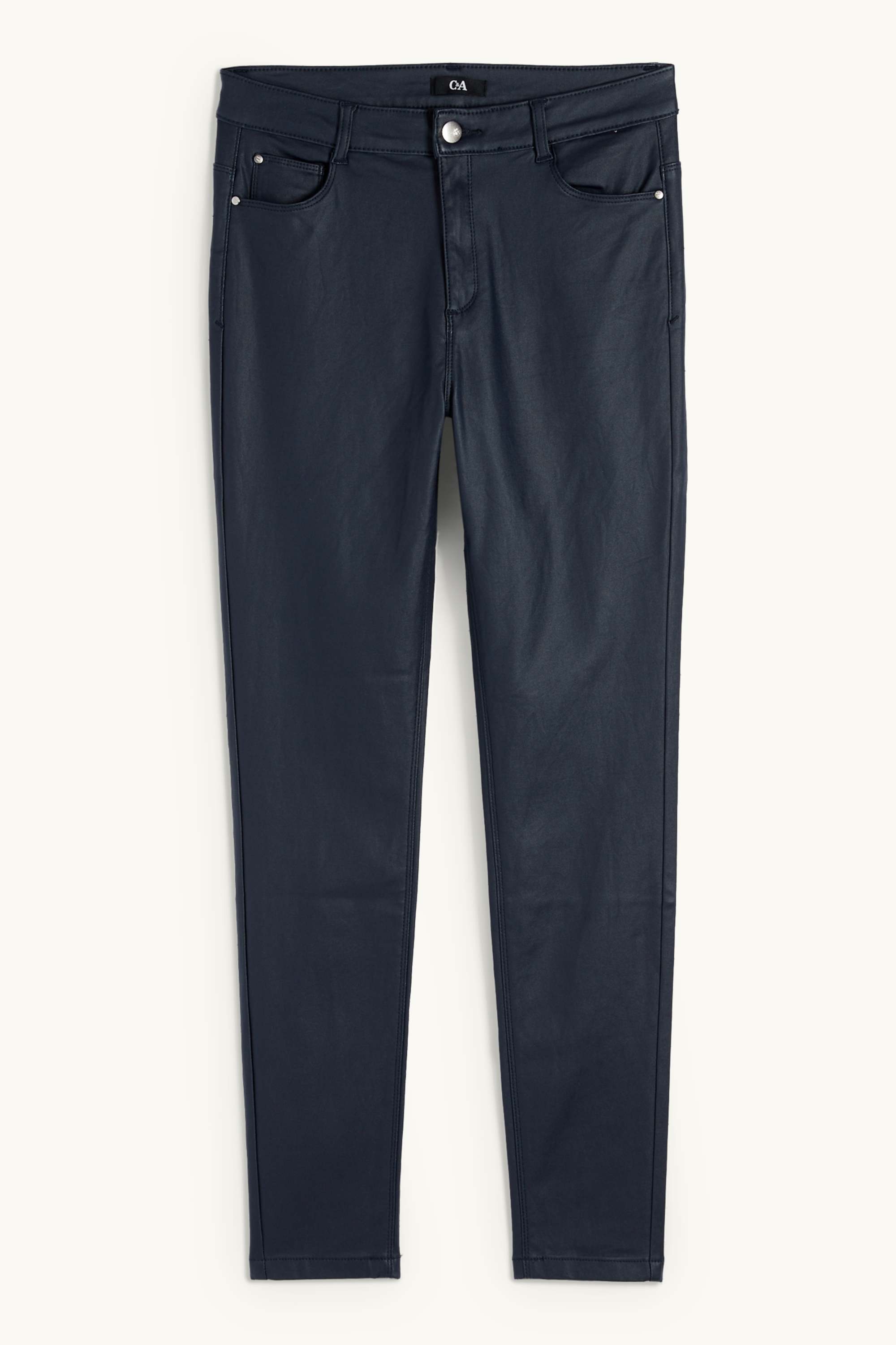 Trousers - high waist - skinny fit - shiny dark blue (7)