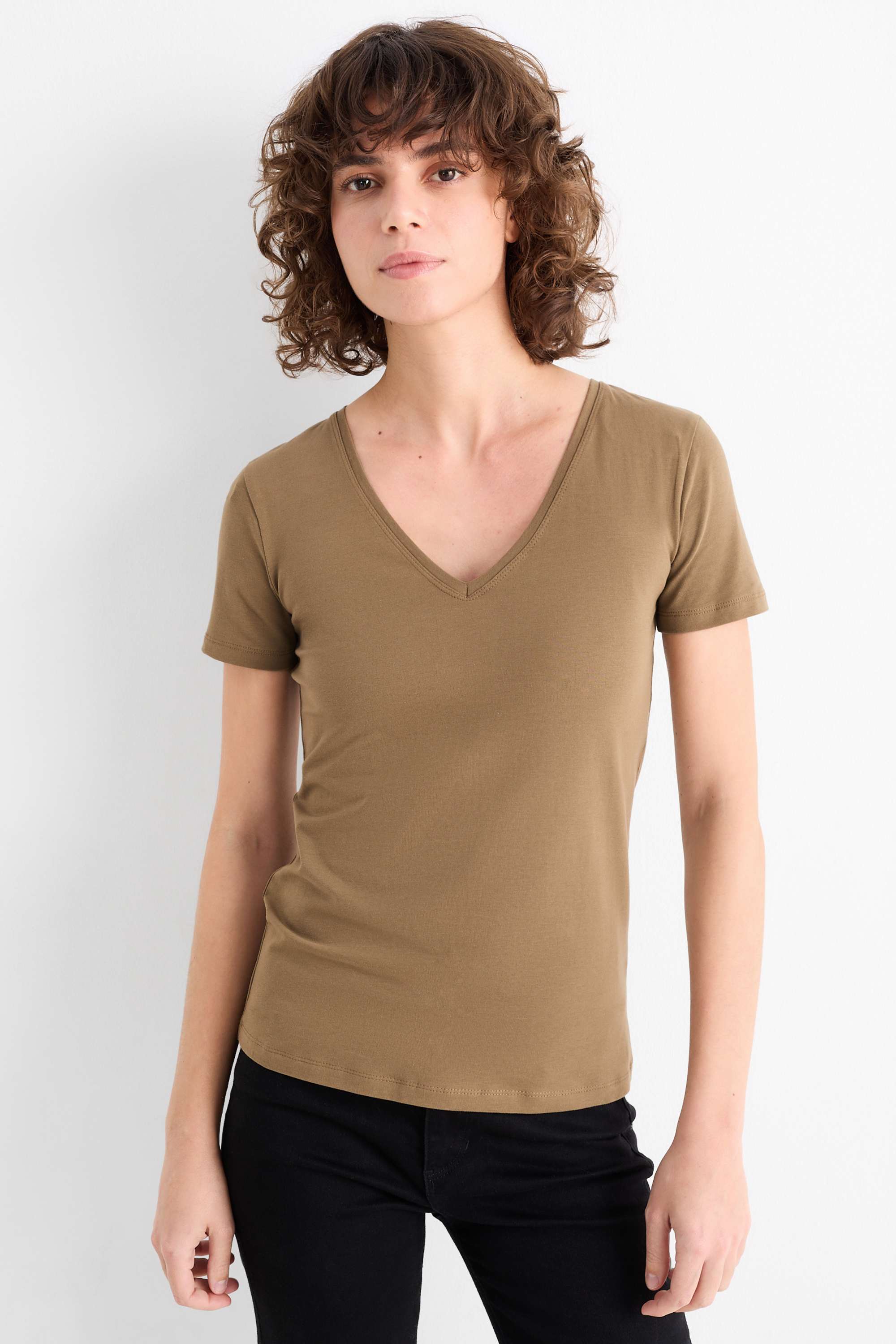 V-neck T-shirt - slim fit khaki