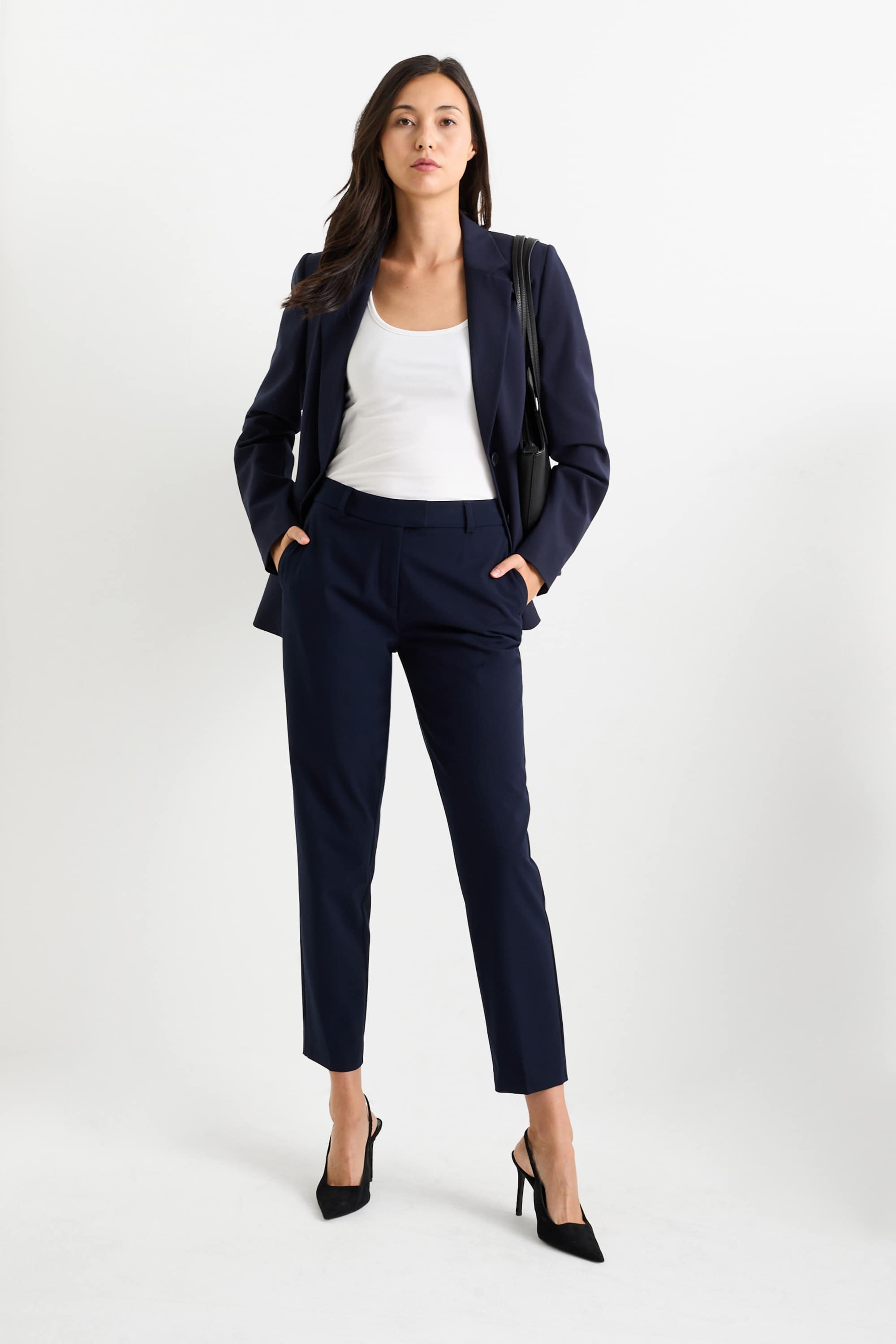 Business trousers - mid-rise waist - slim fit dark blue
