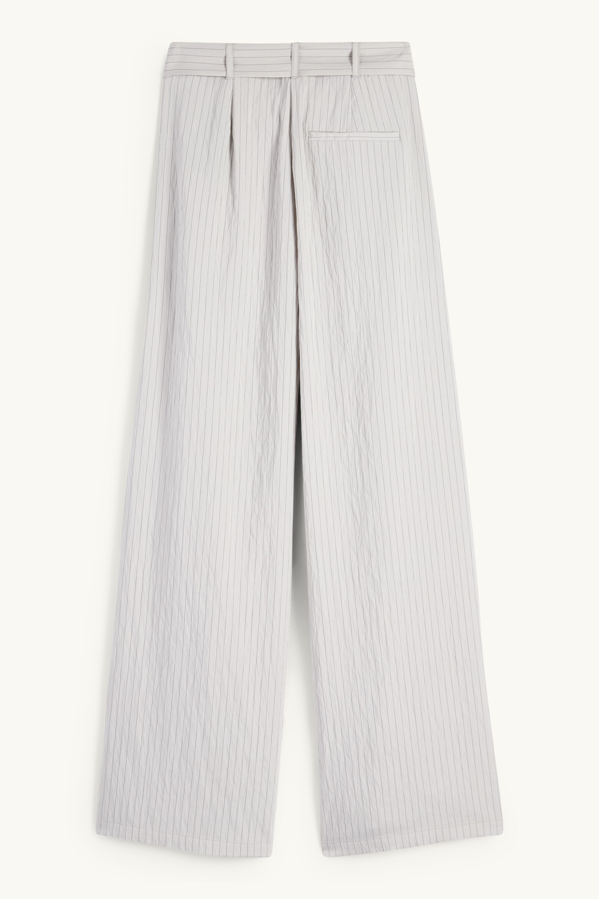 Cloth trousers with belt - high-rise waist - wide leg - pinstripes light gray