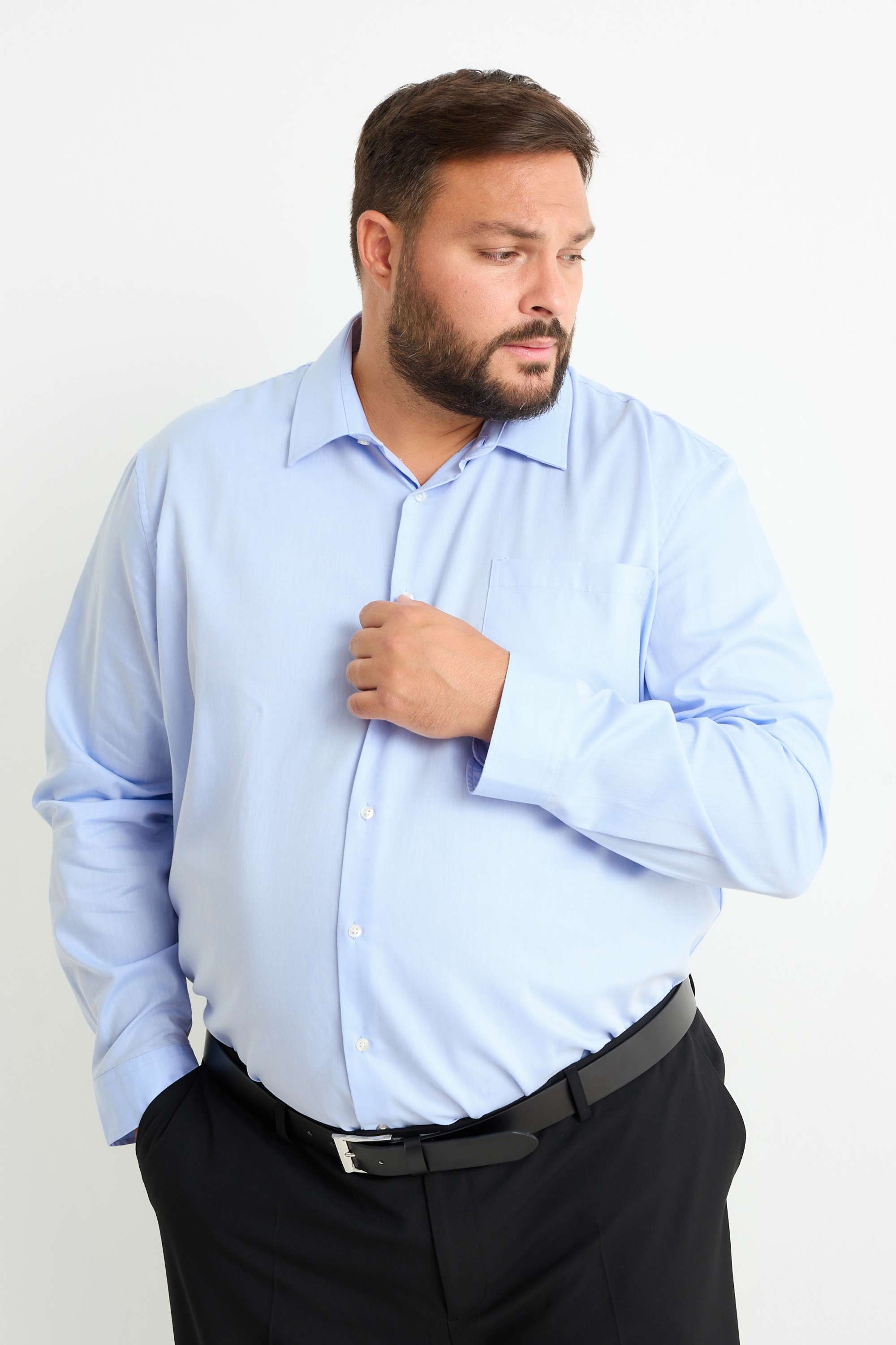Shirt - regular fit - kent collar - easy-iron light blue