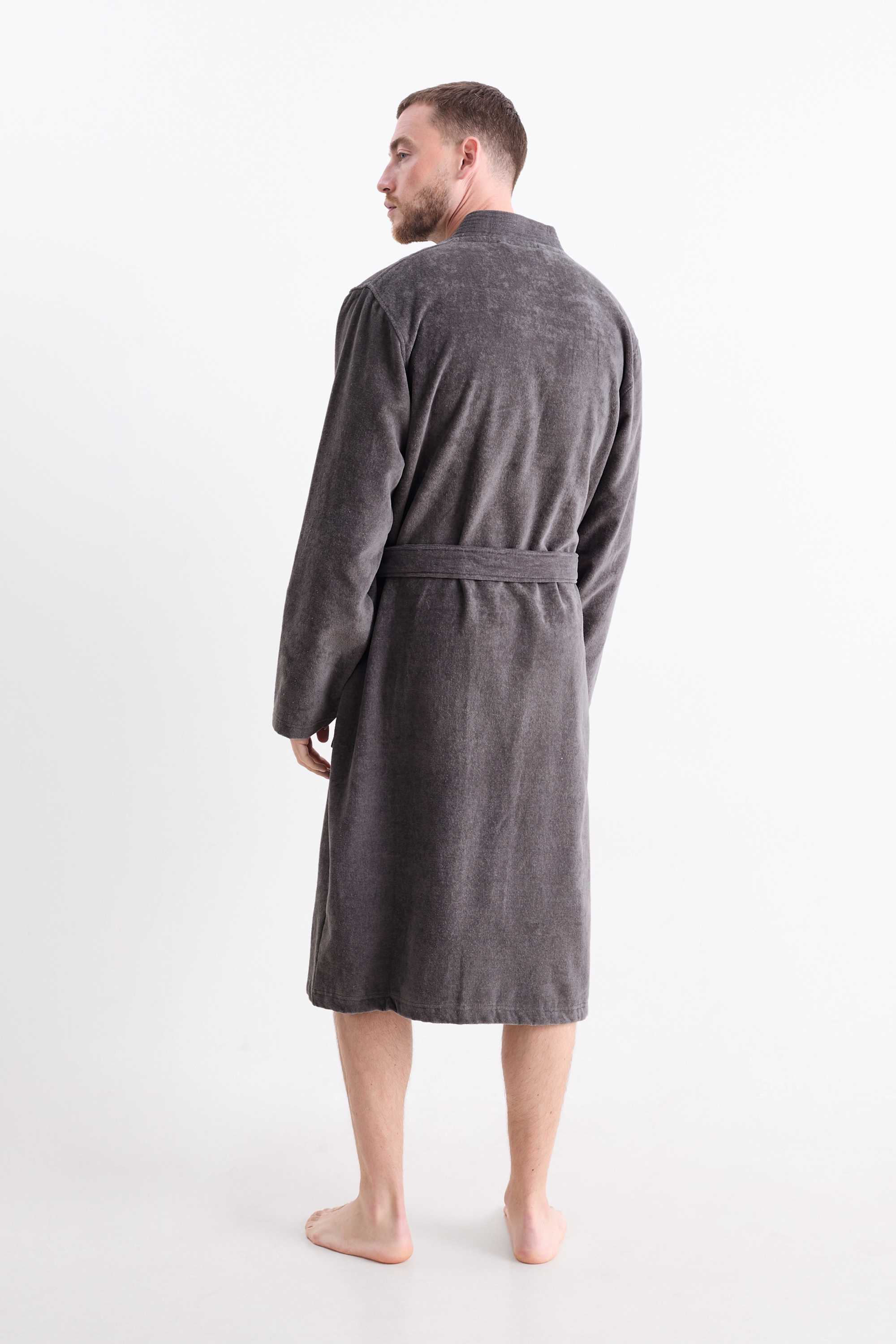 Terry cloth bathrobe dark gray