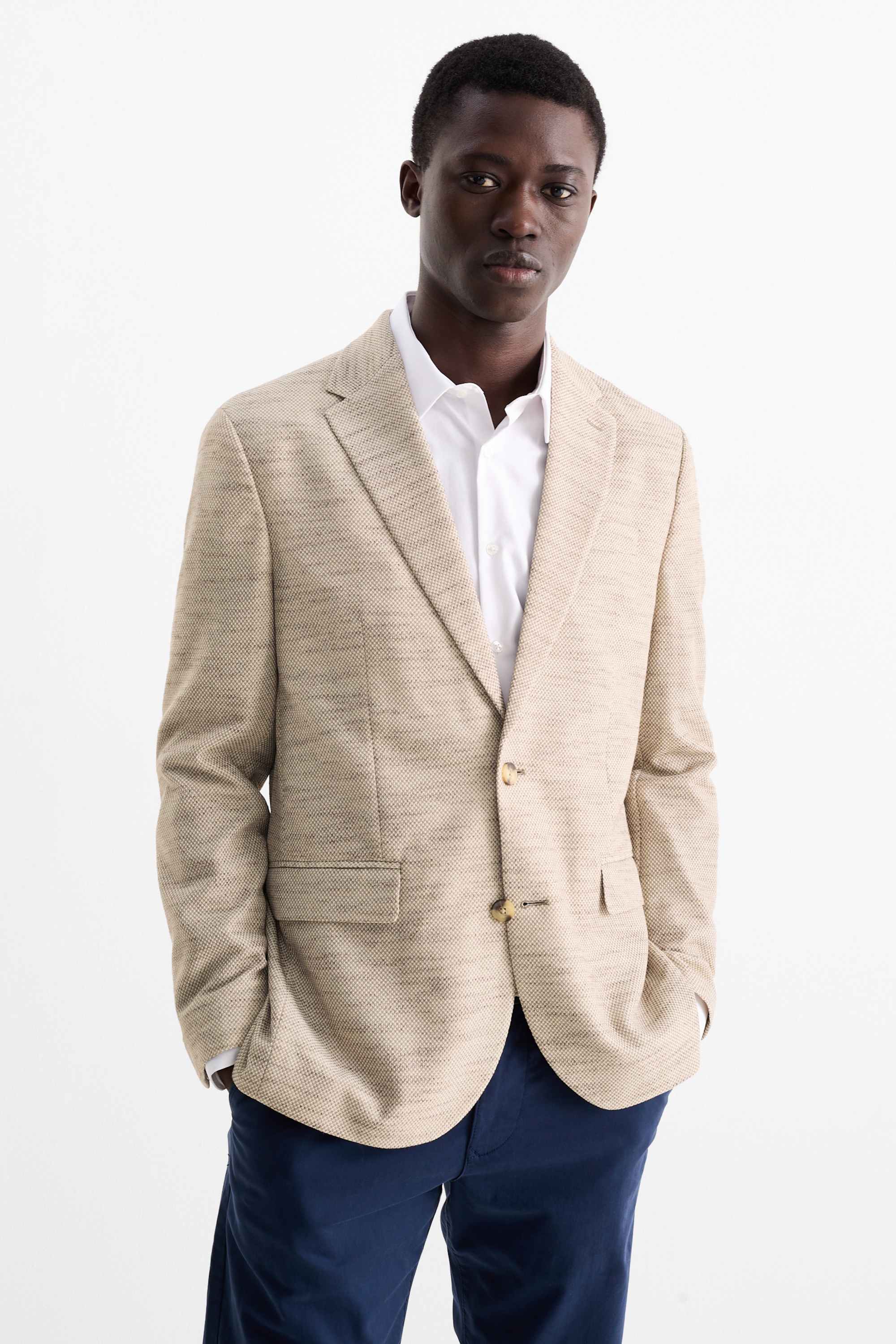Tailored jacket - regular fit - Flex - textured light beige