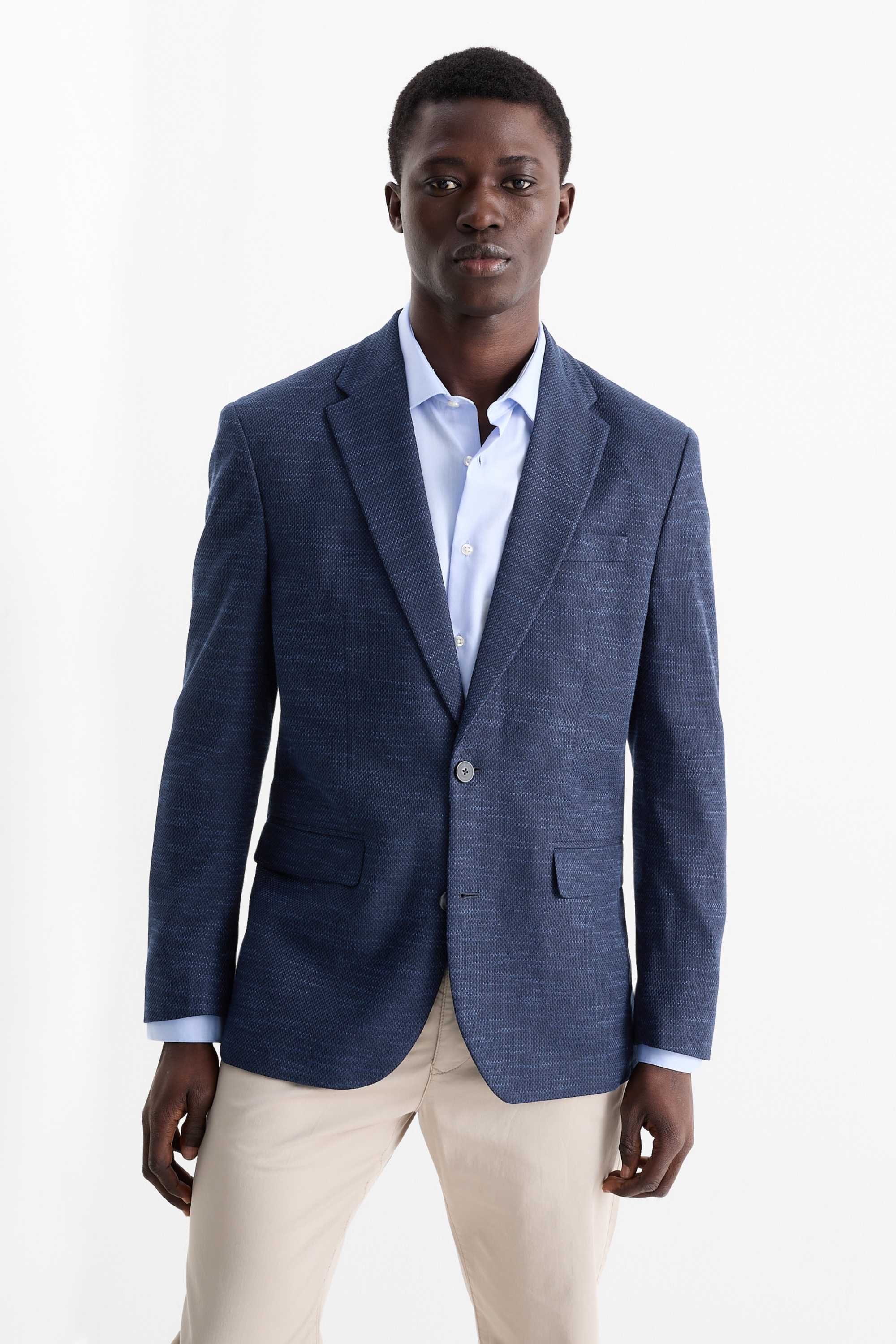 Tailored jacket - regular fit - Flex - textured dark blue