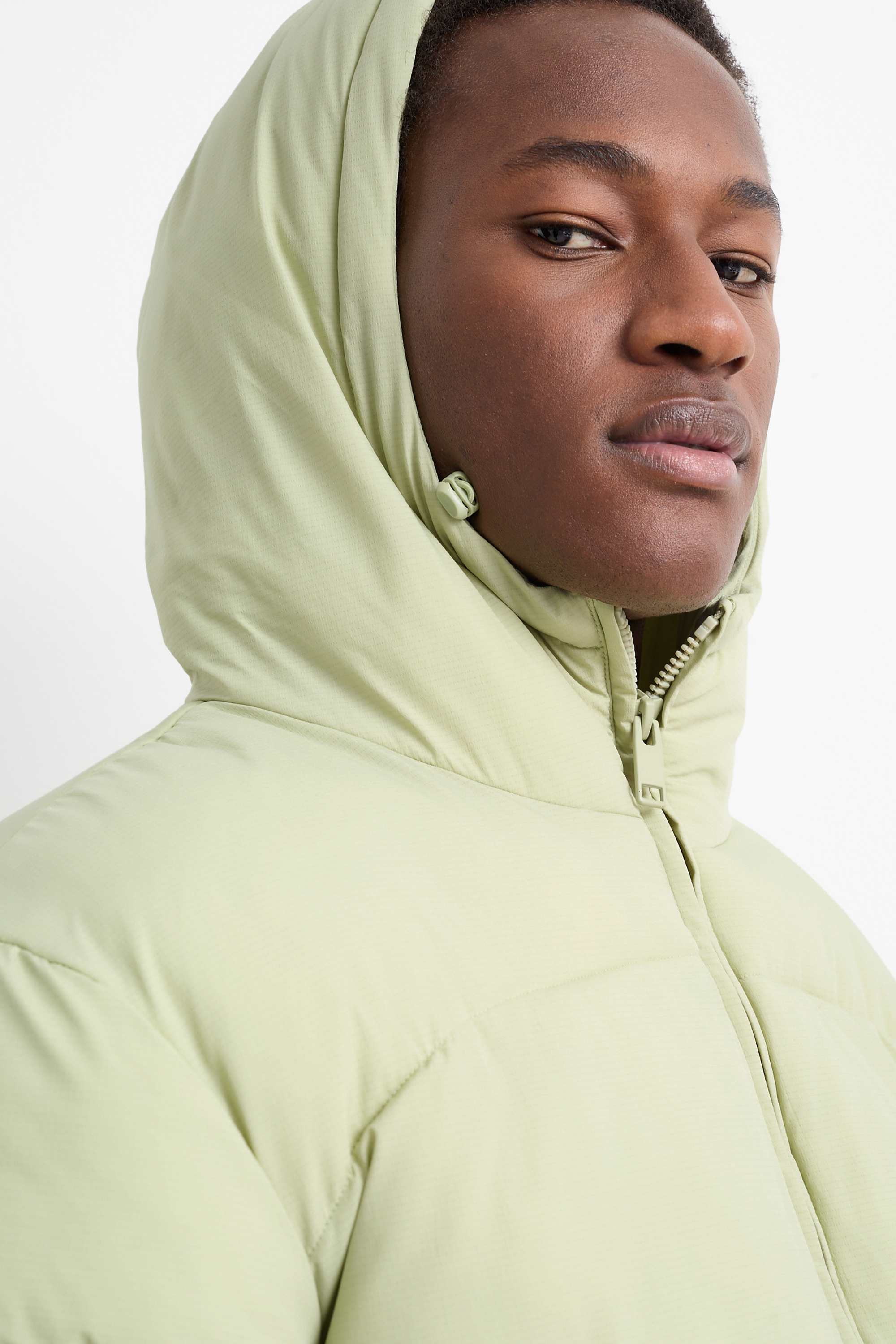 Quilted jacket with hood mint green