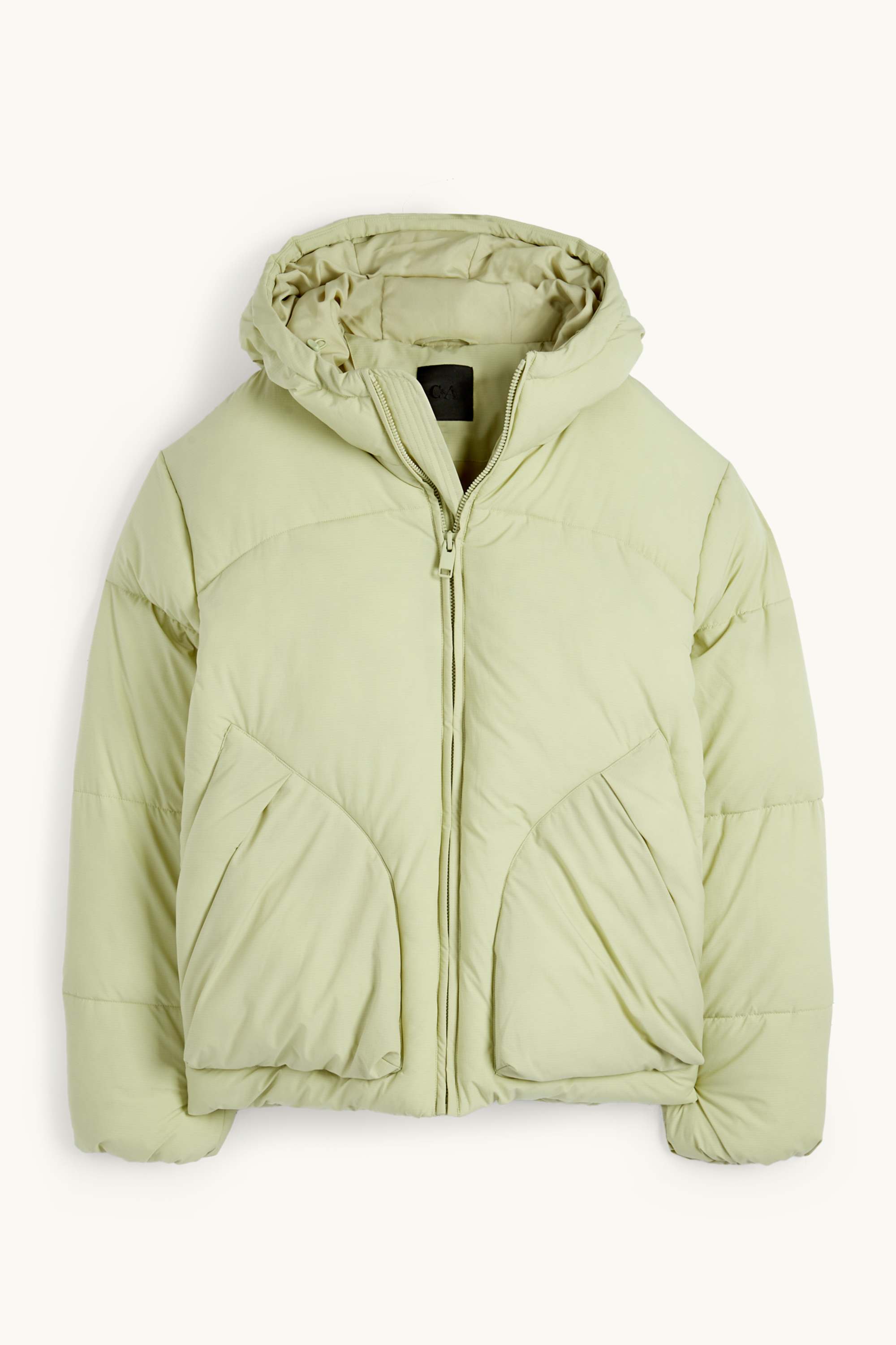 Quilted jacket with hood mint green
