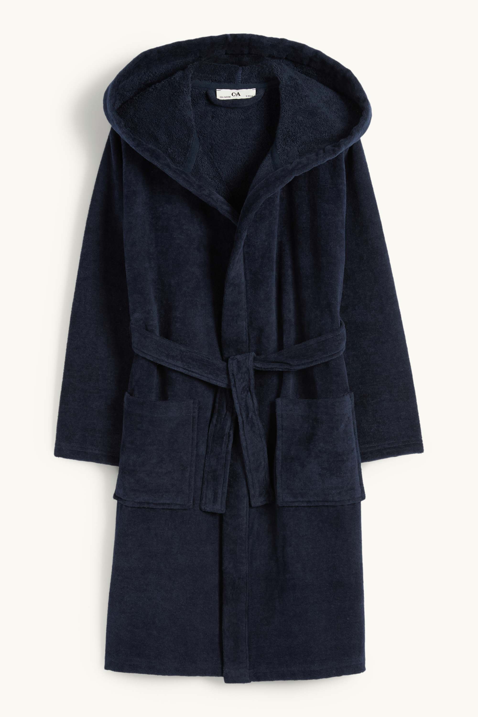 Terry cloth bathrobe with hood dark blue