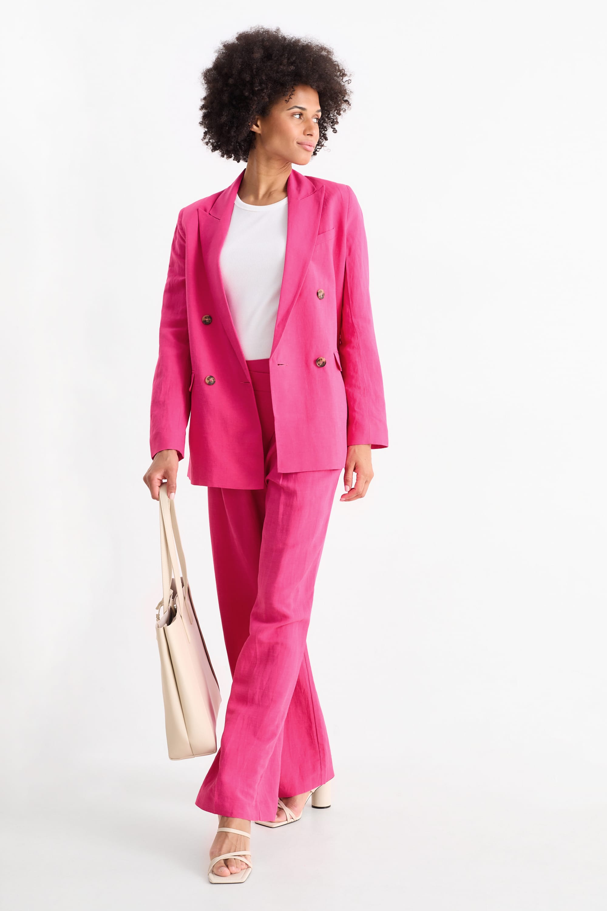 Long blazer with linen content - regular fit pink