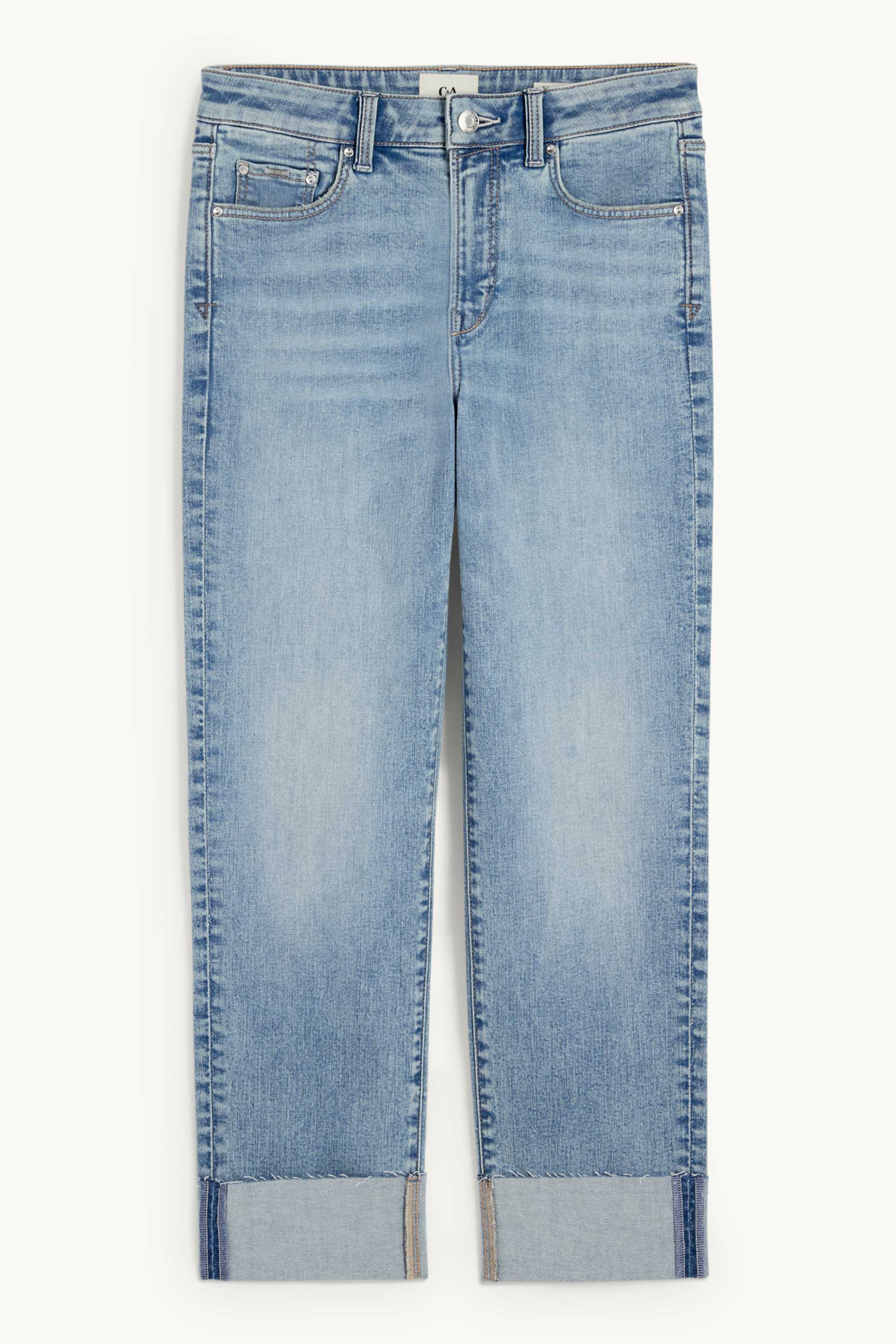 Cropped straight jeans - mid-rise waist - LYCRA® denim-light blue