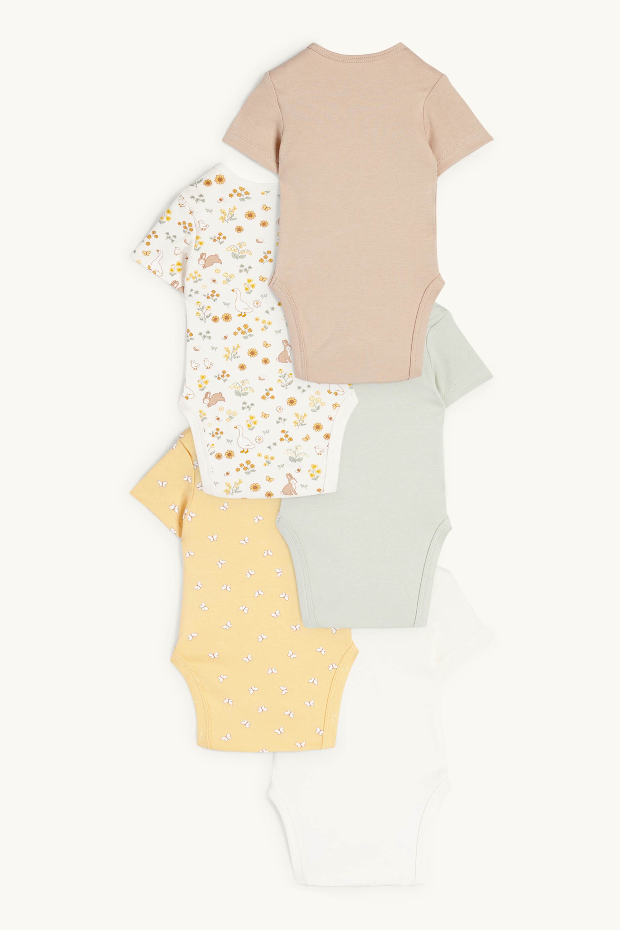 Multipack of 5 - bunny rabbit and butterfly - baby bodysuit beige