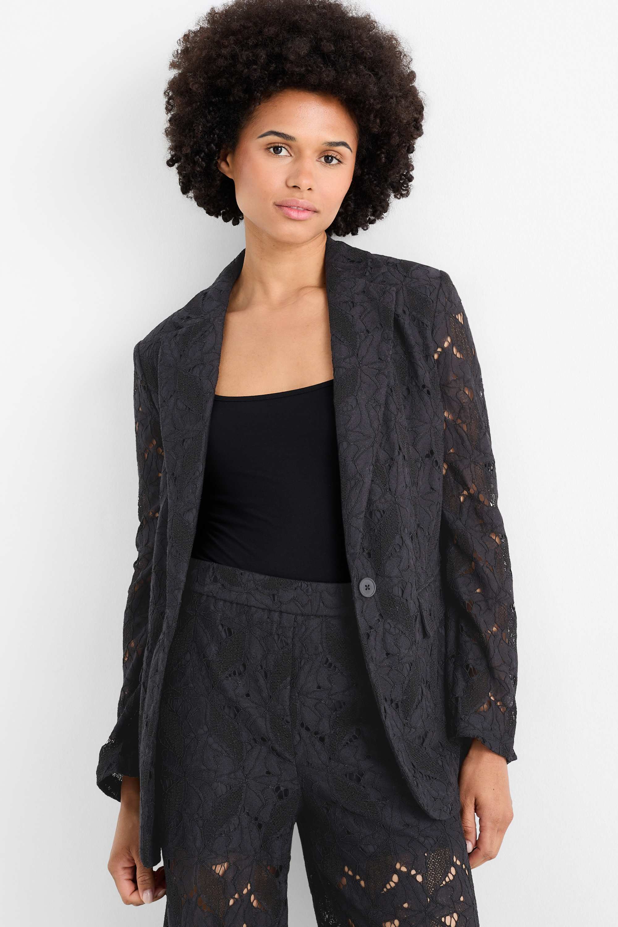 Long lace blazer - relaxed fit black