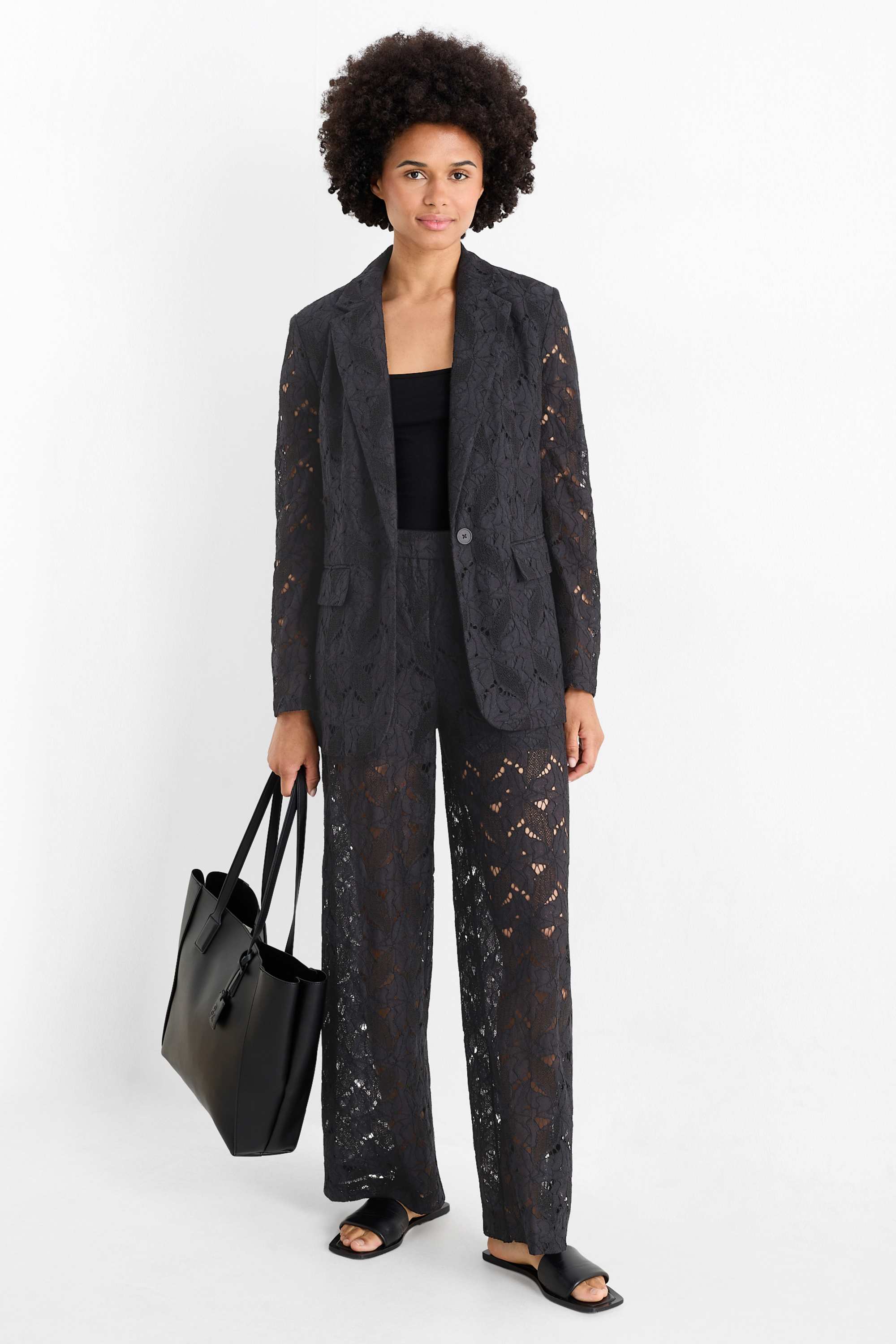 Long lace blazer - relaxed fit black