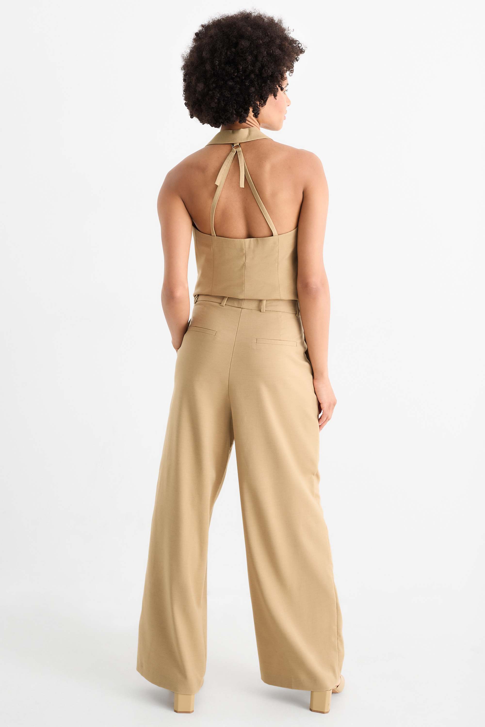 Business trousers - high waist - relaxed fit beige