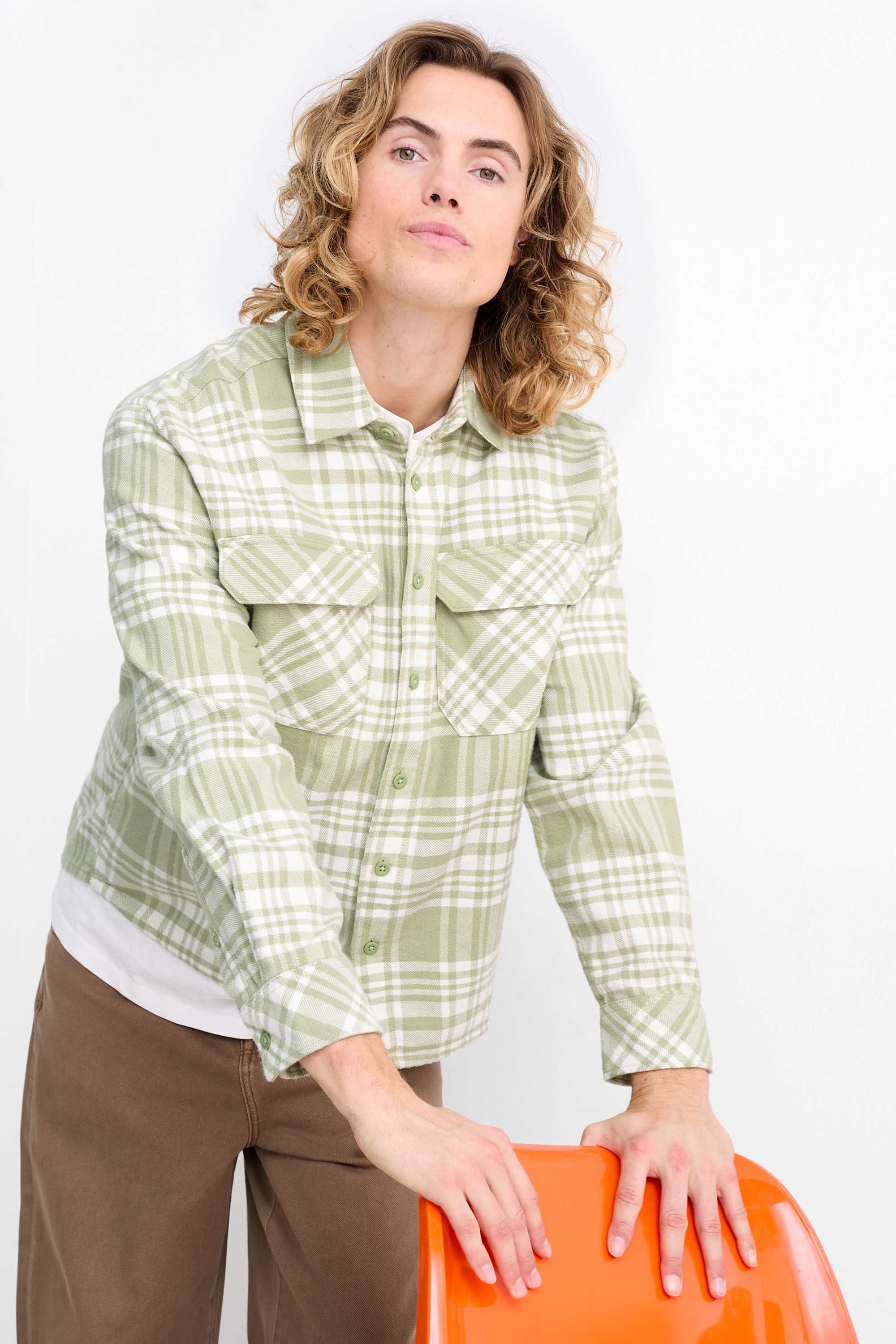 Flannel shirt - regular fit - kent collar - check mint green