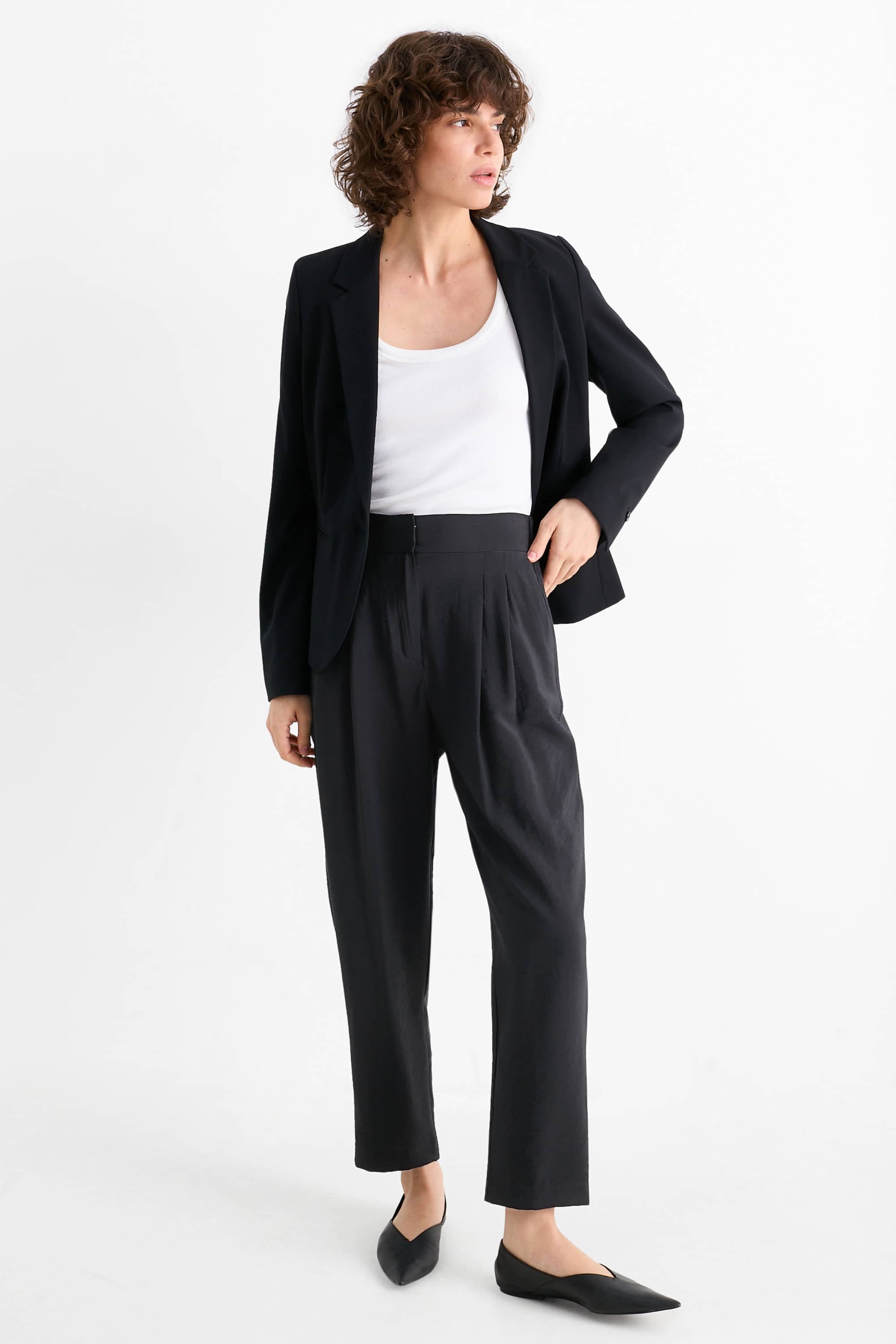 Business trousers - high waist - loose fit black