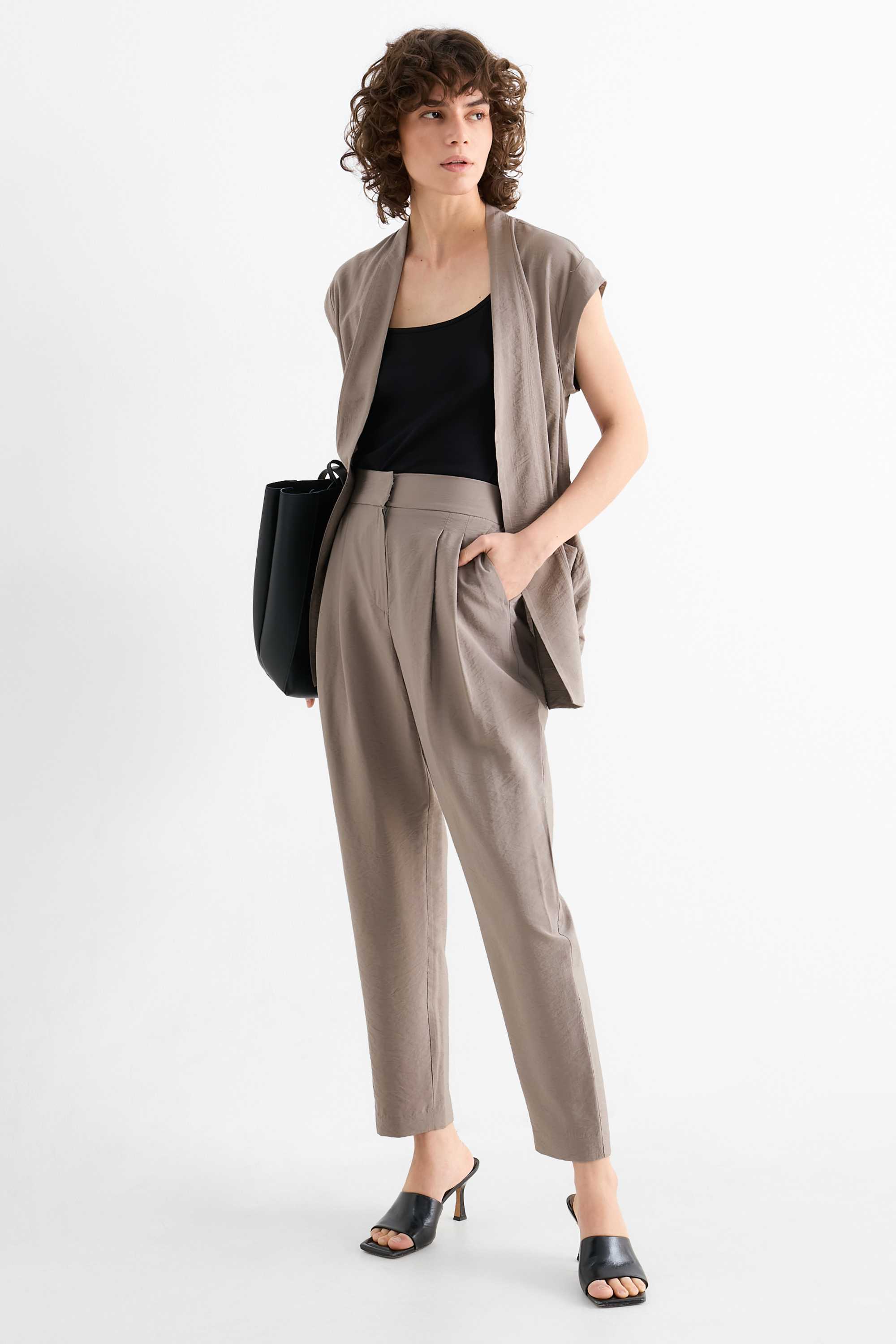 Business trousers - high waist - loose fit gray