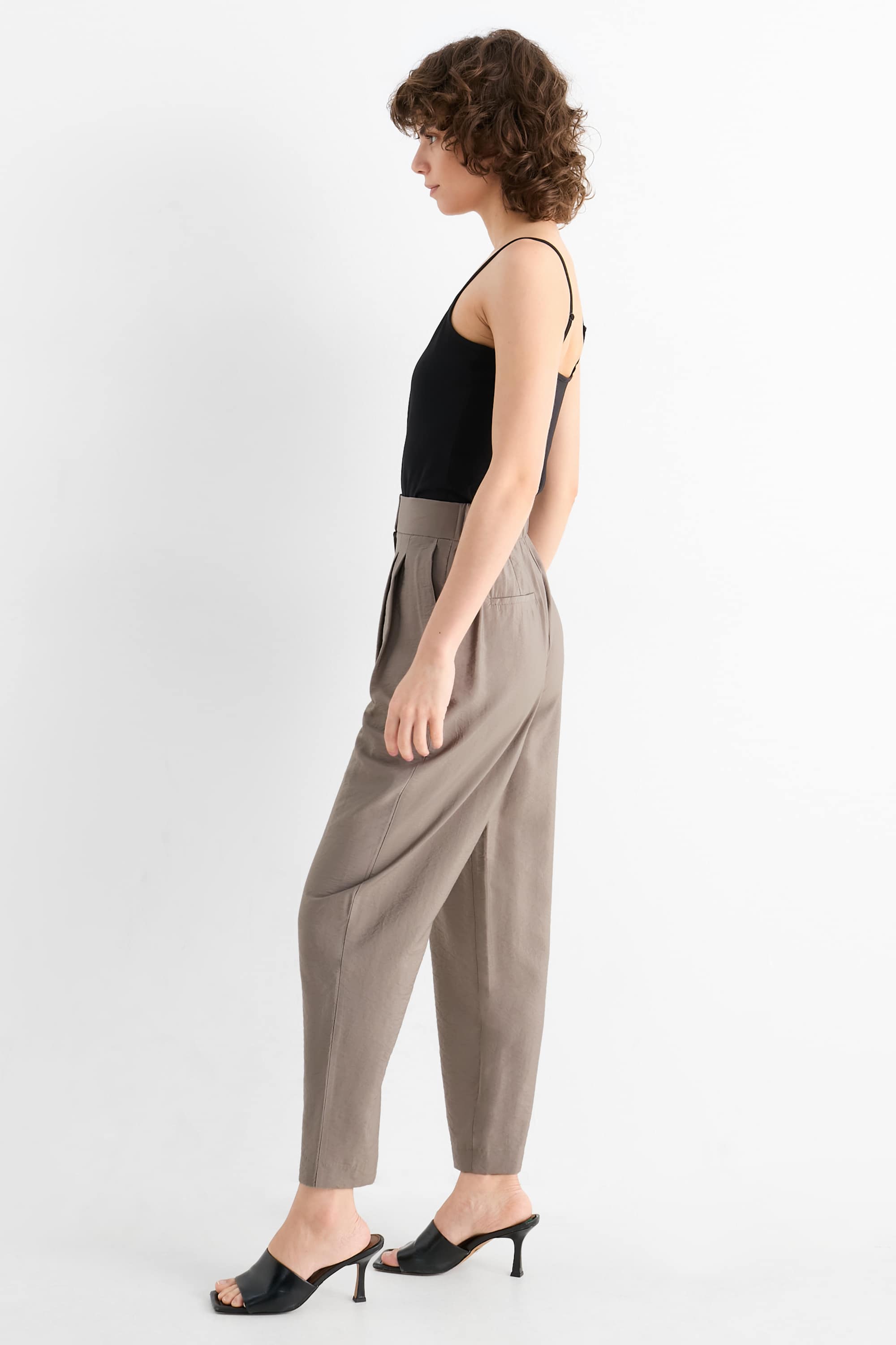 Business trousers - high waist - loose fit gray