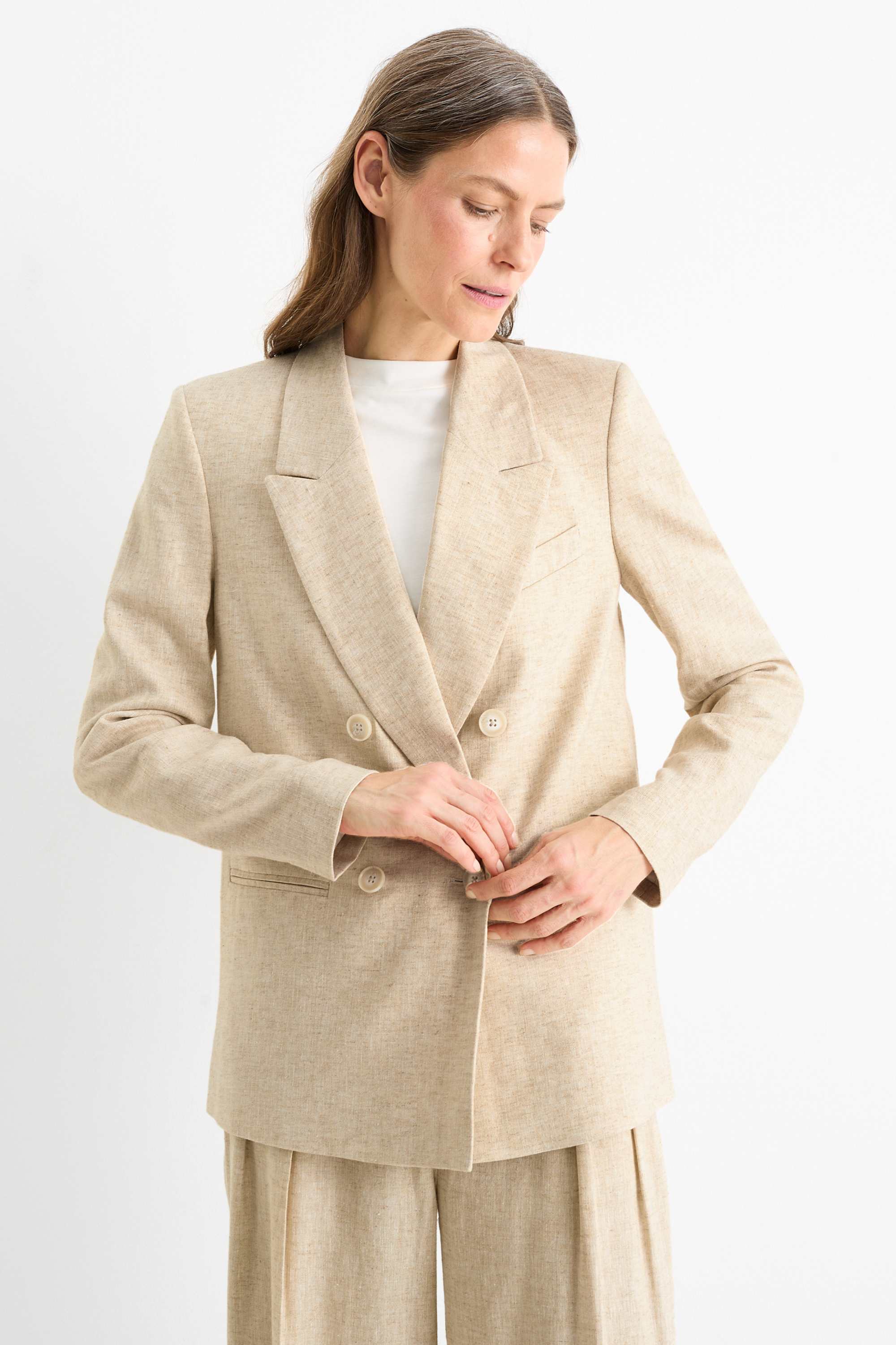 Business blazer - regular fit - linen blend beige / gold