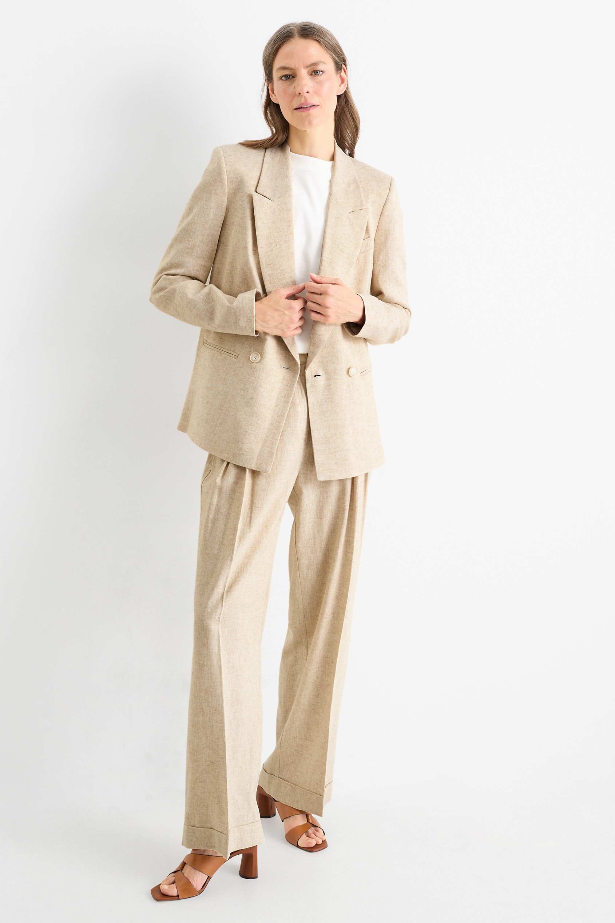 Business blazer - regular fit - linen blend beige / gold