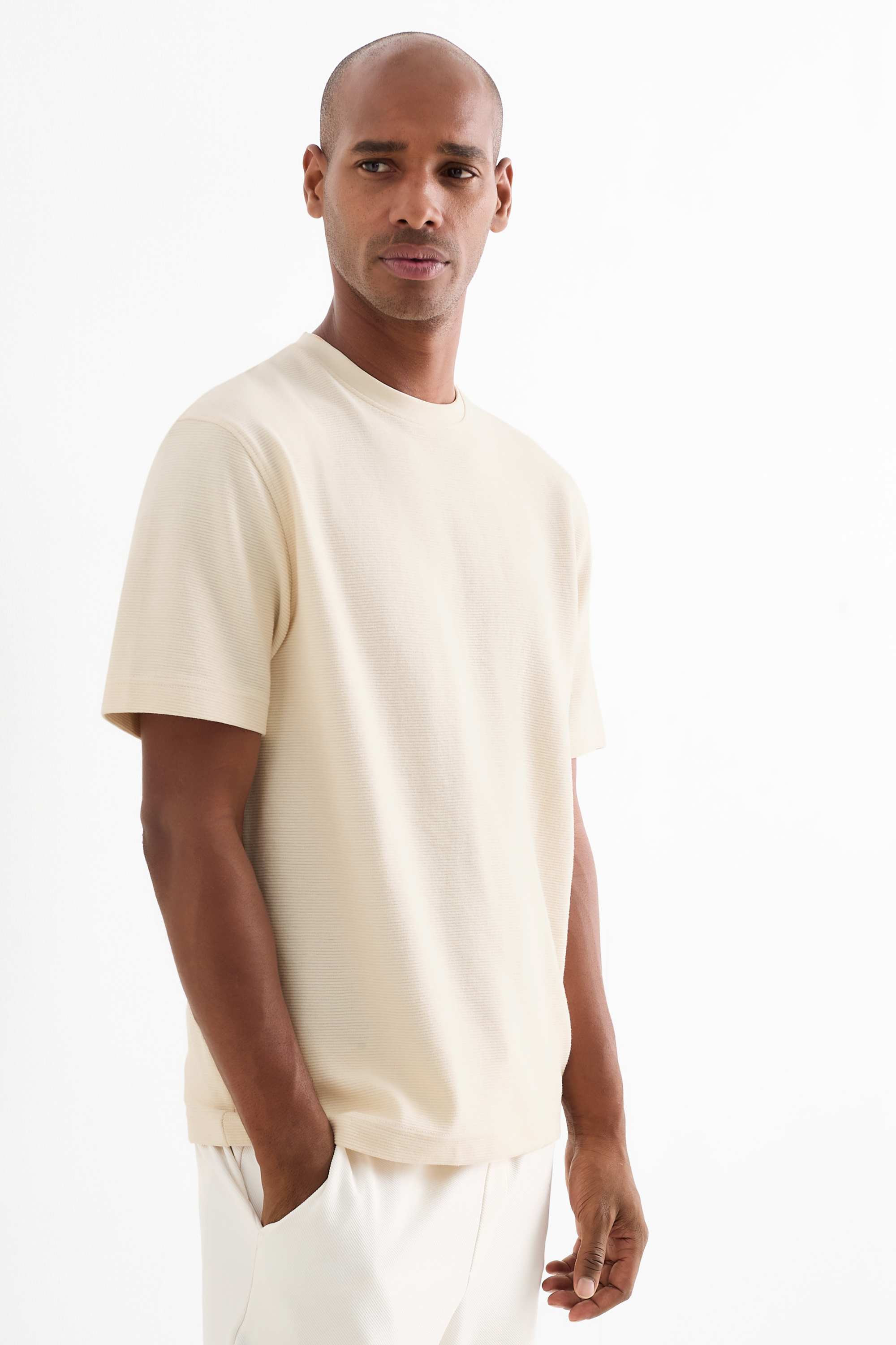 T-shirt - relaxed fit - ribbed beige (3)