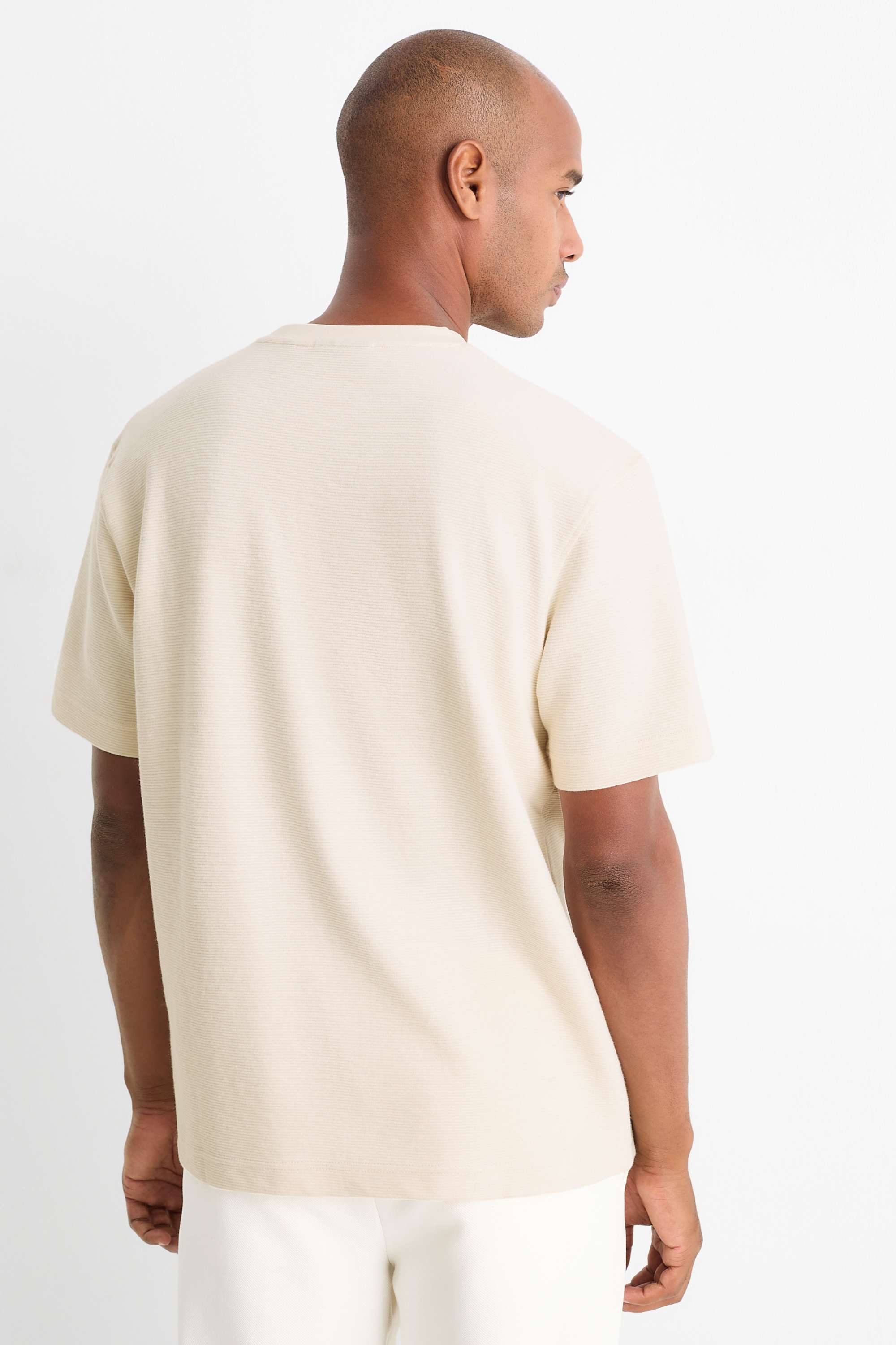 T-shirt - relaxed fit - ribbed beige (3)