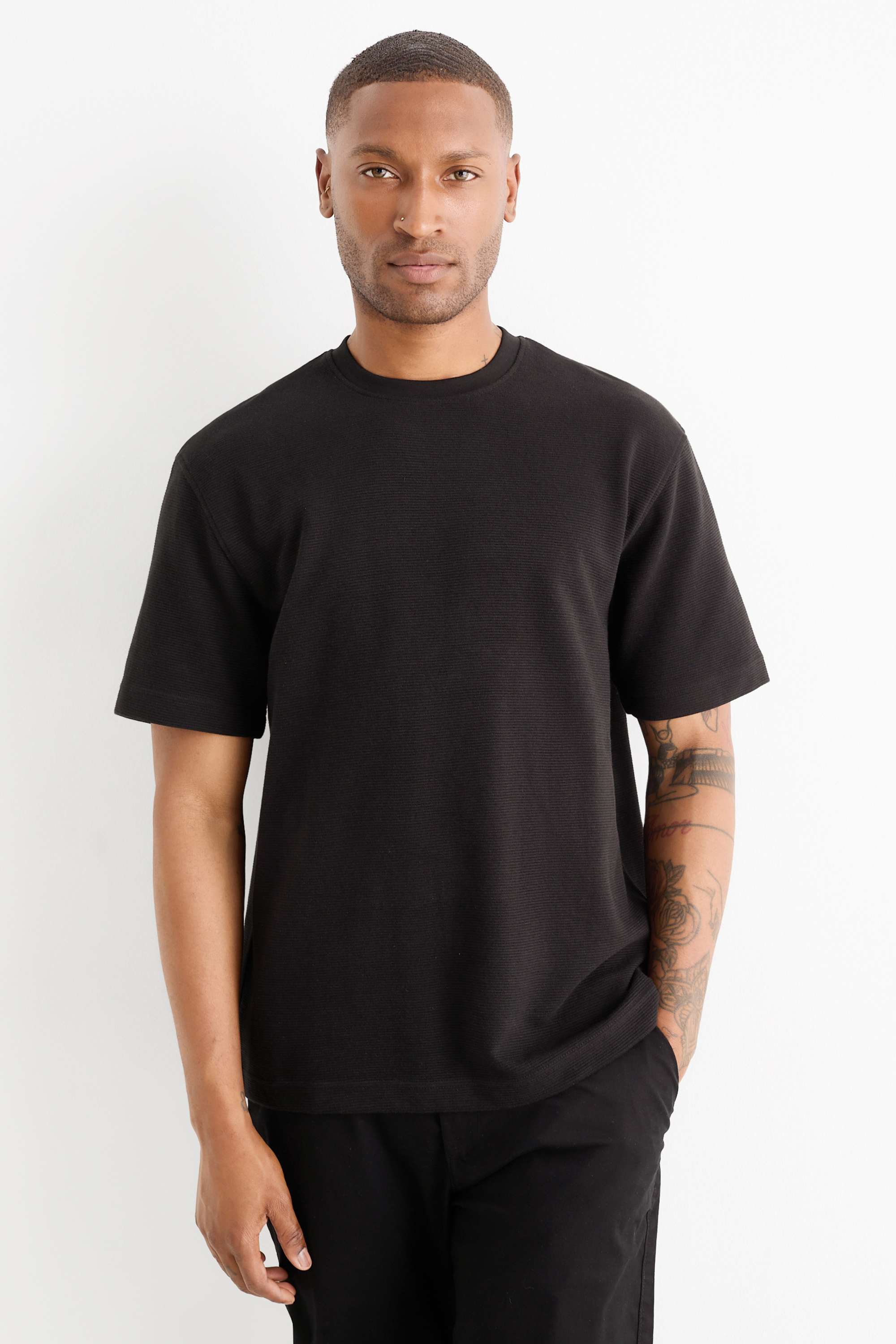 T-shirt - relaxed fit - ribbed black