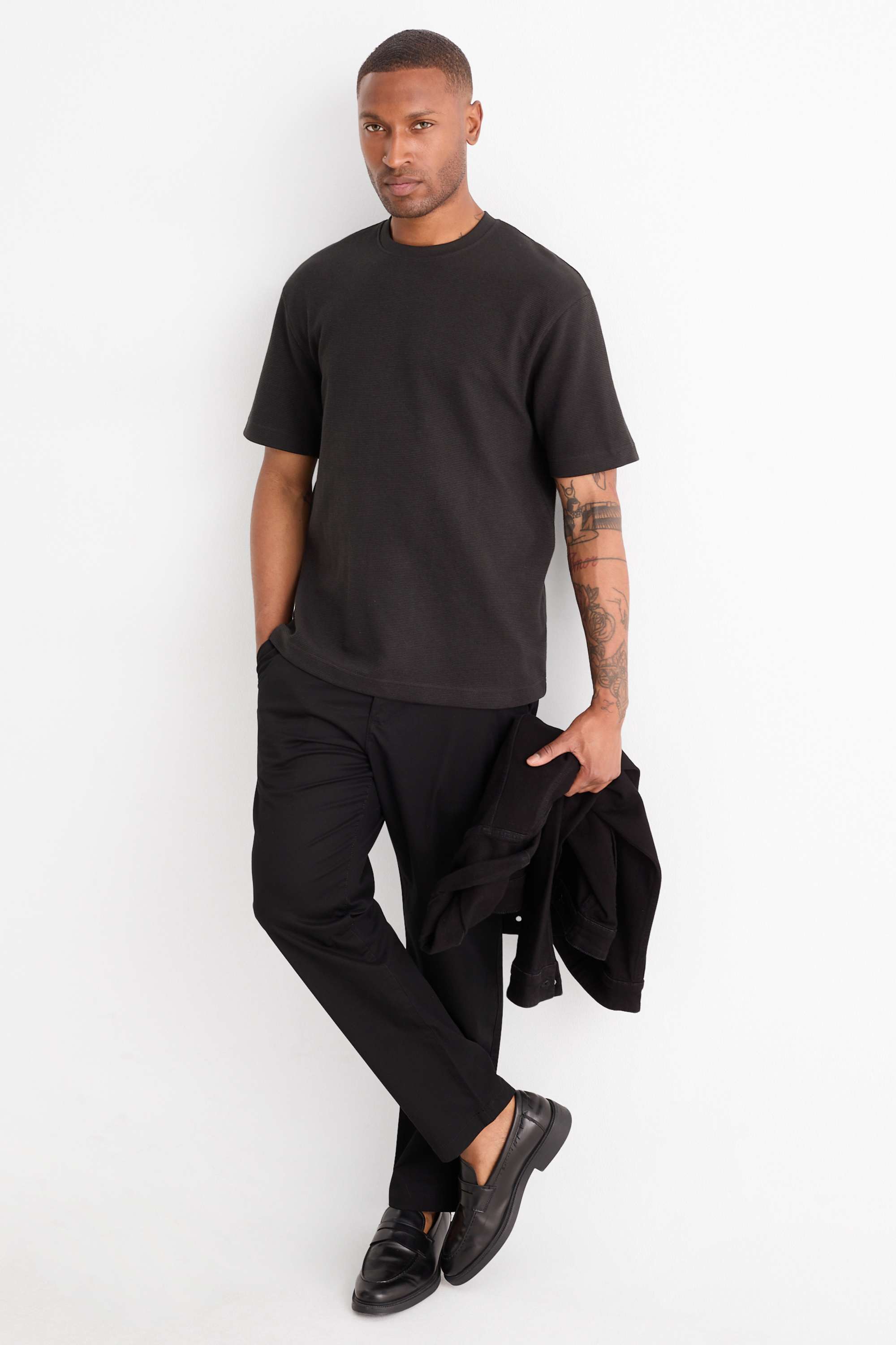 T-shirt - relaxed fit - ribbed black