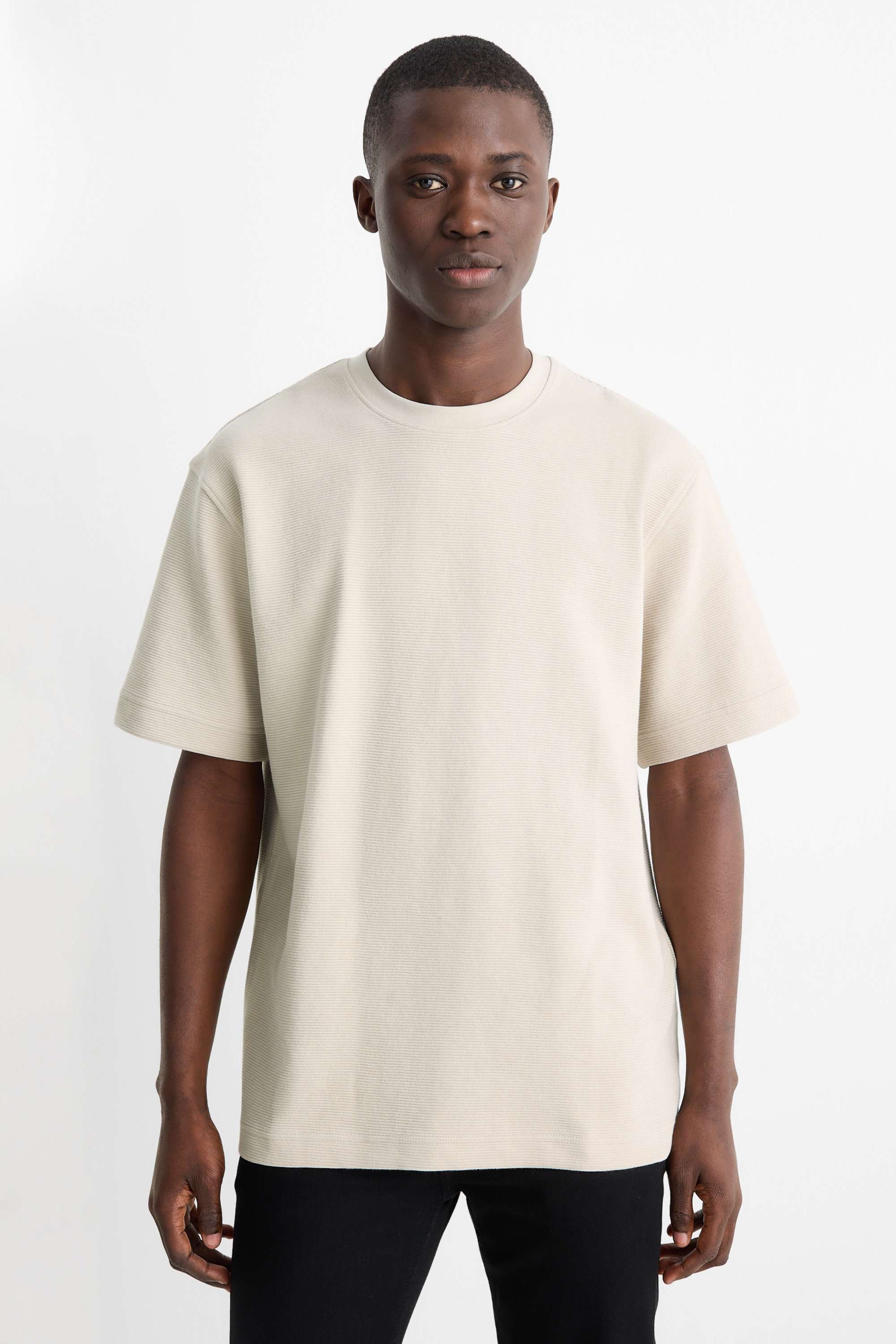 T-shirt - relaxed fit - ribbed beige (6)
