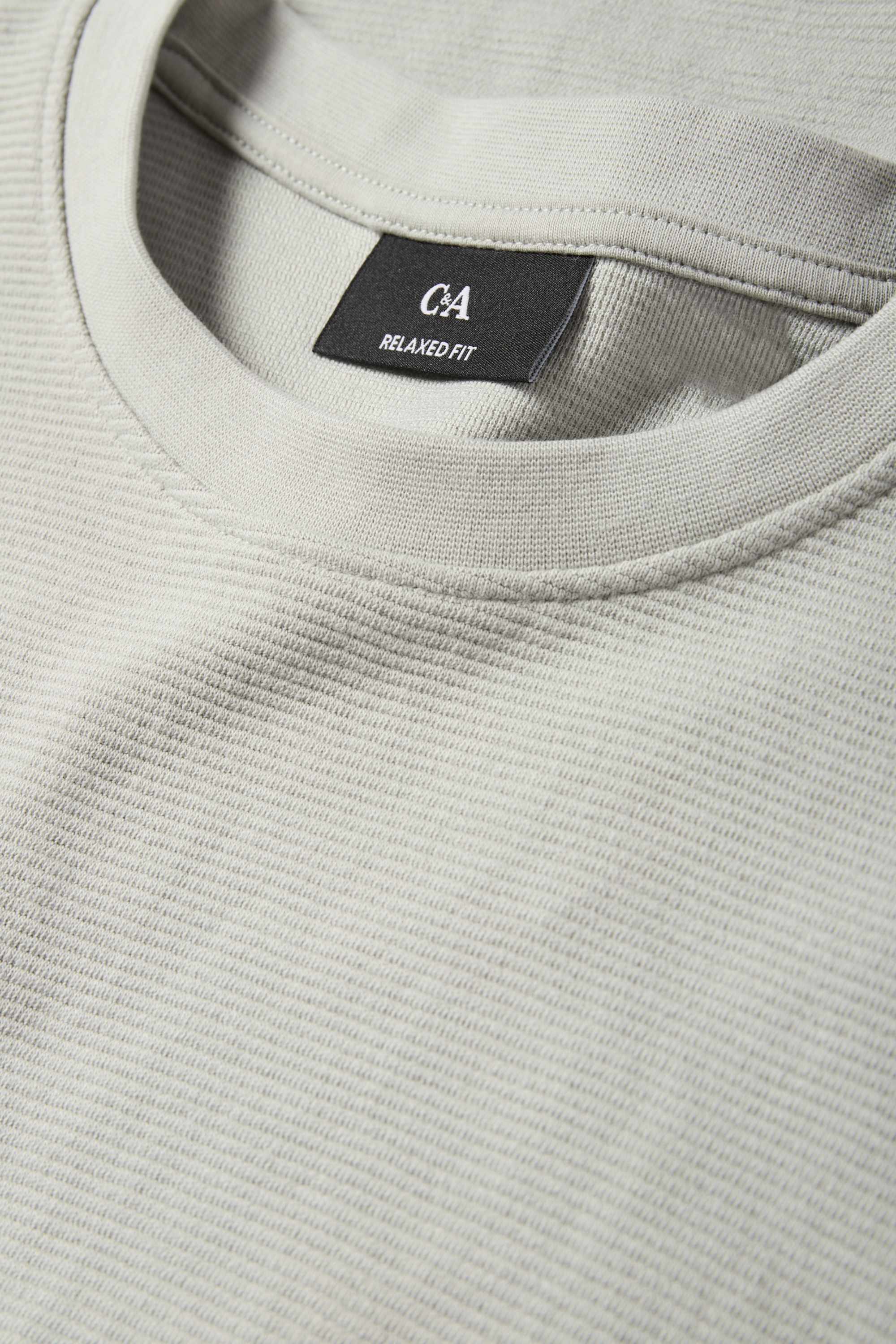 T-shirt - relaxed fit - ribbed light gray