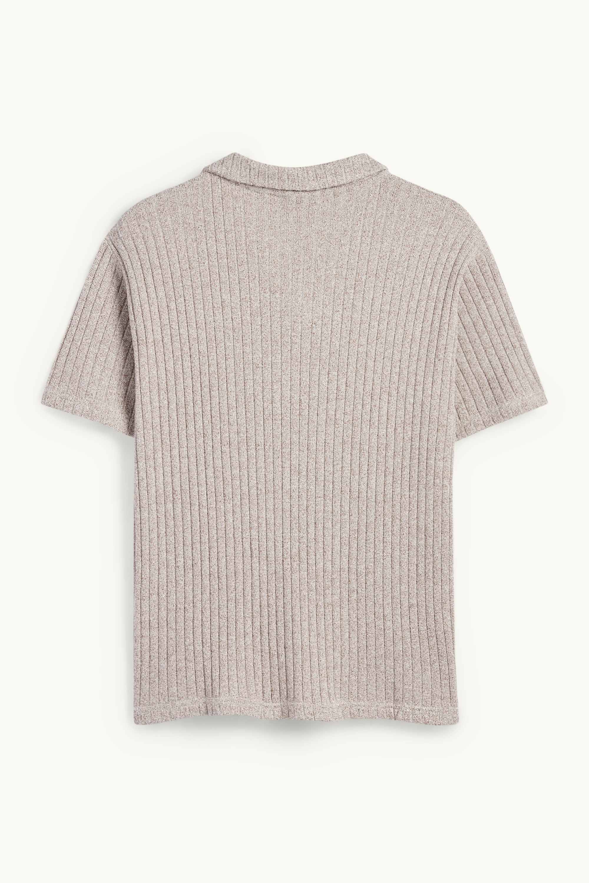 Knitted polo shirt - ribbed beige
