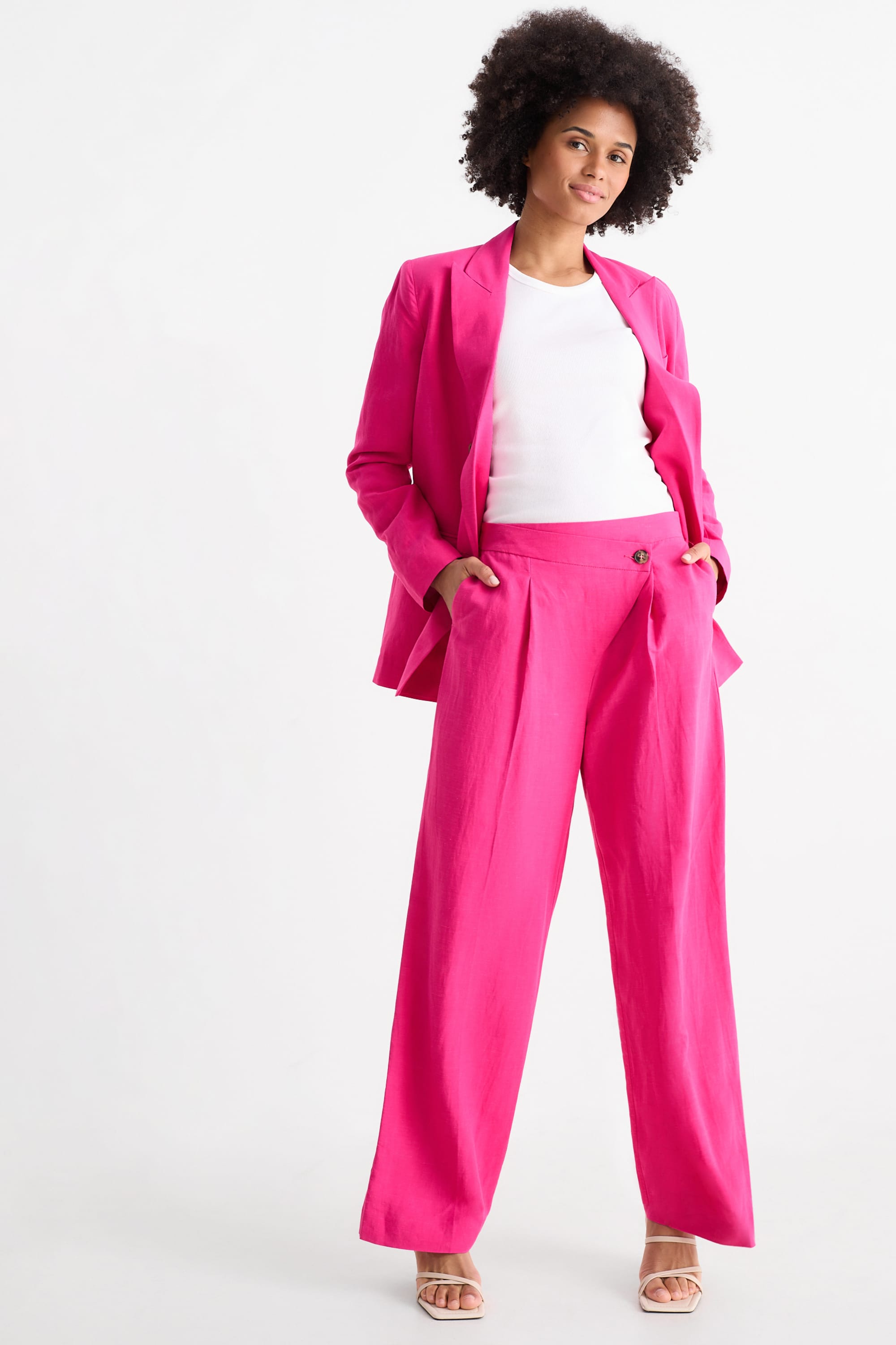 Business trousers with linen content - high waist - straight fit pink