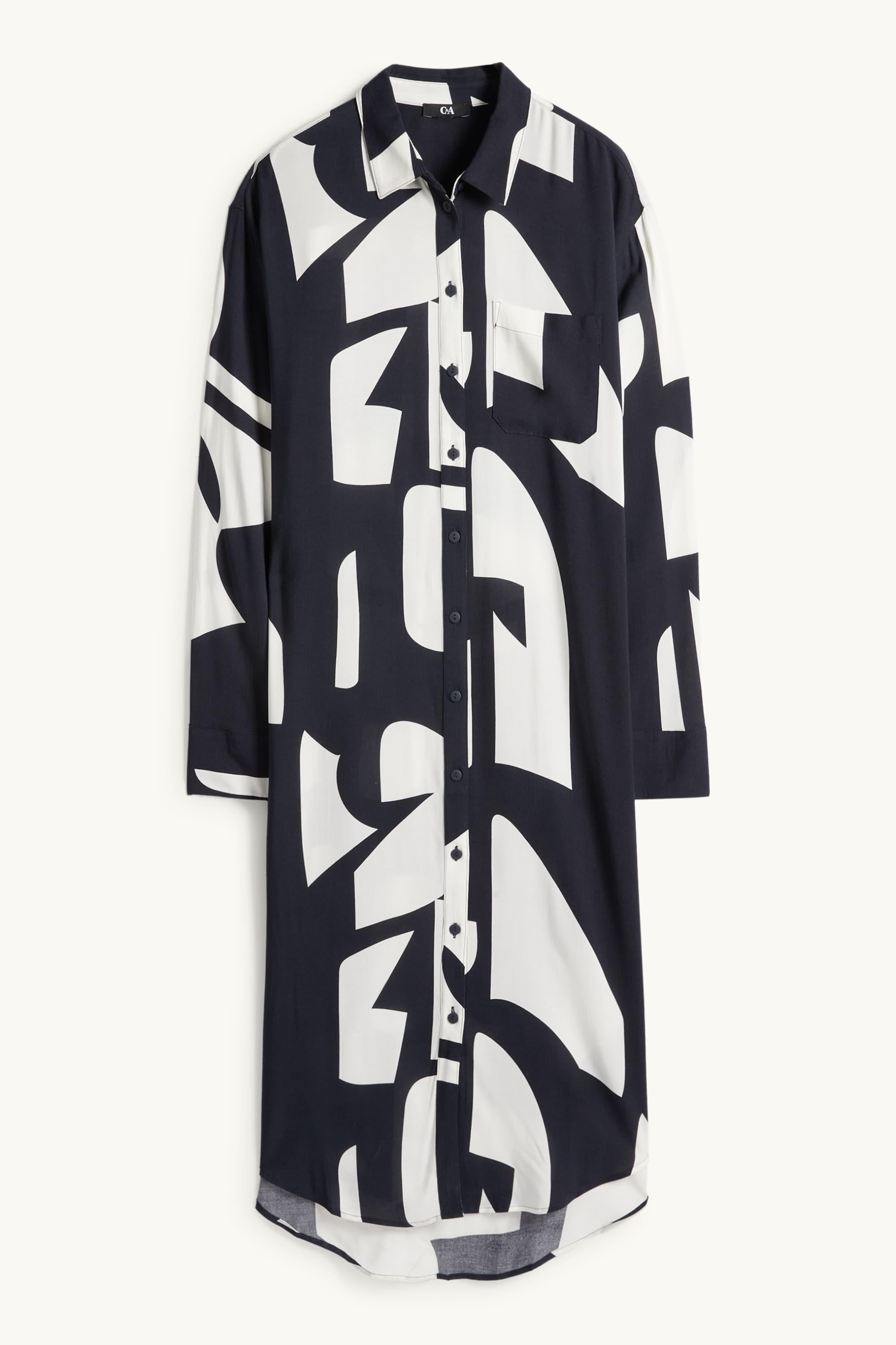 Viscose shirt dress - patterned dark blue / white