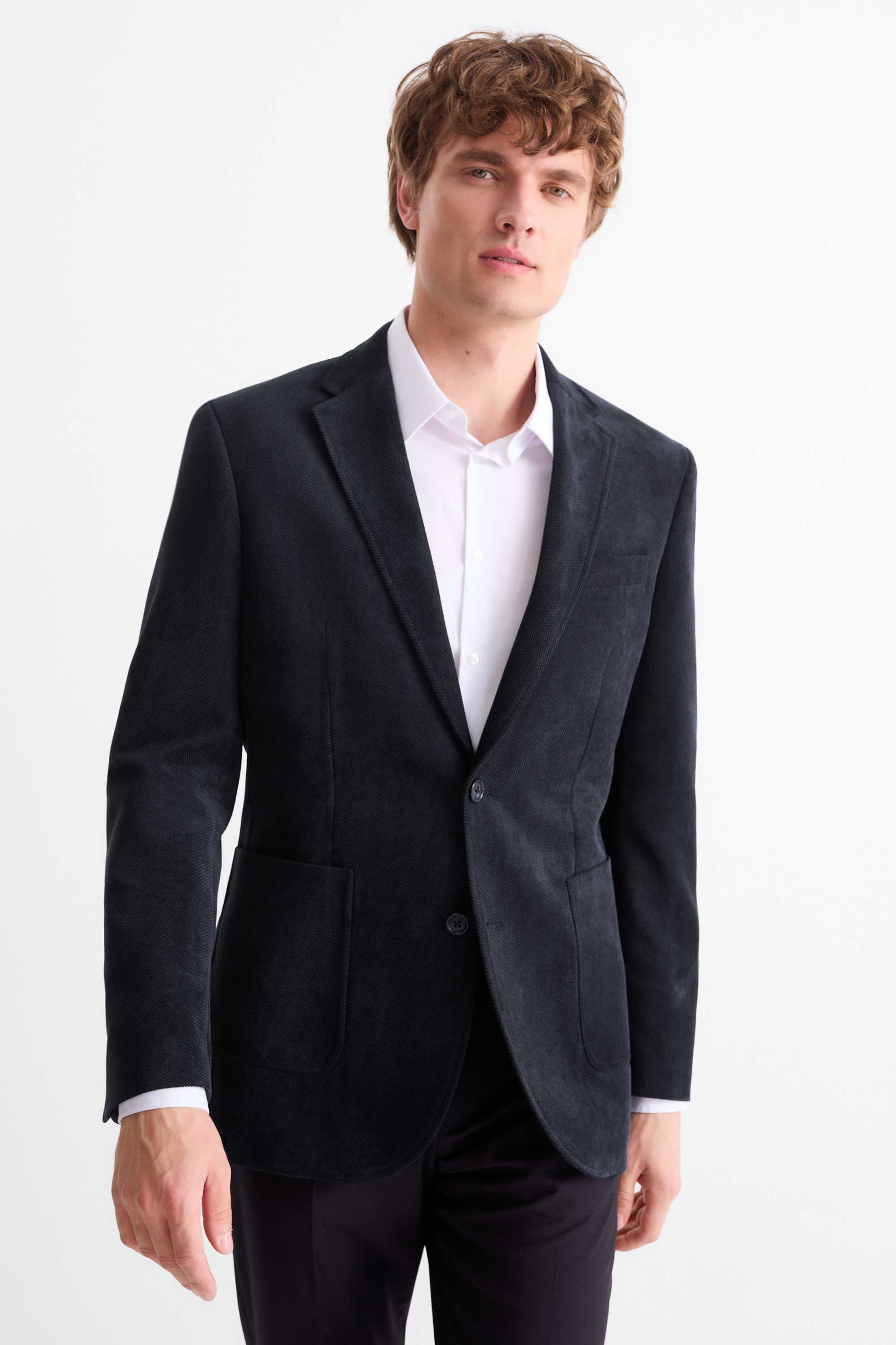 Tailored jacket - regular fit - textured dark gray (1)